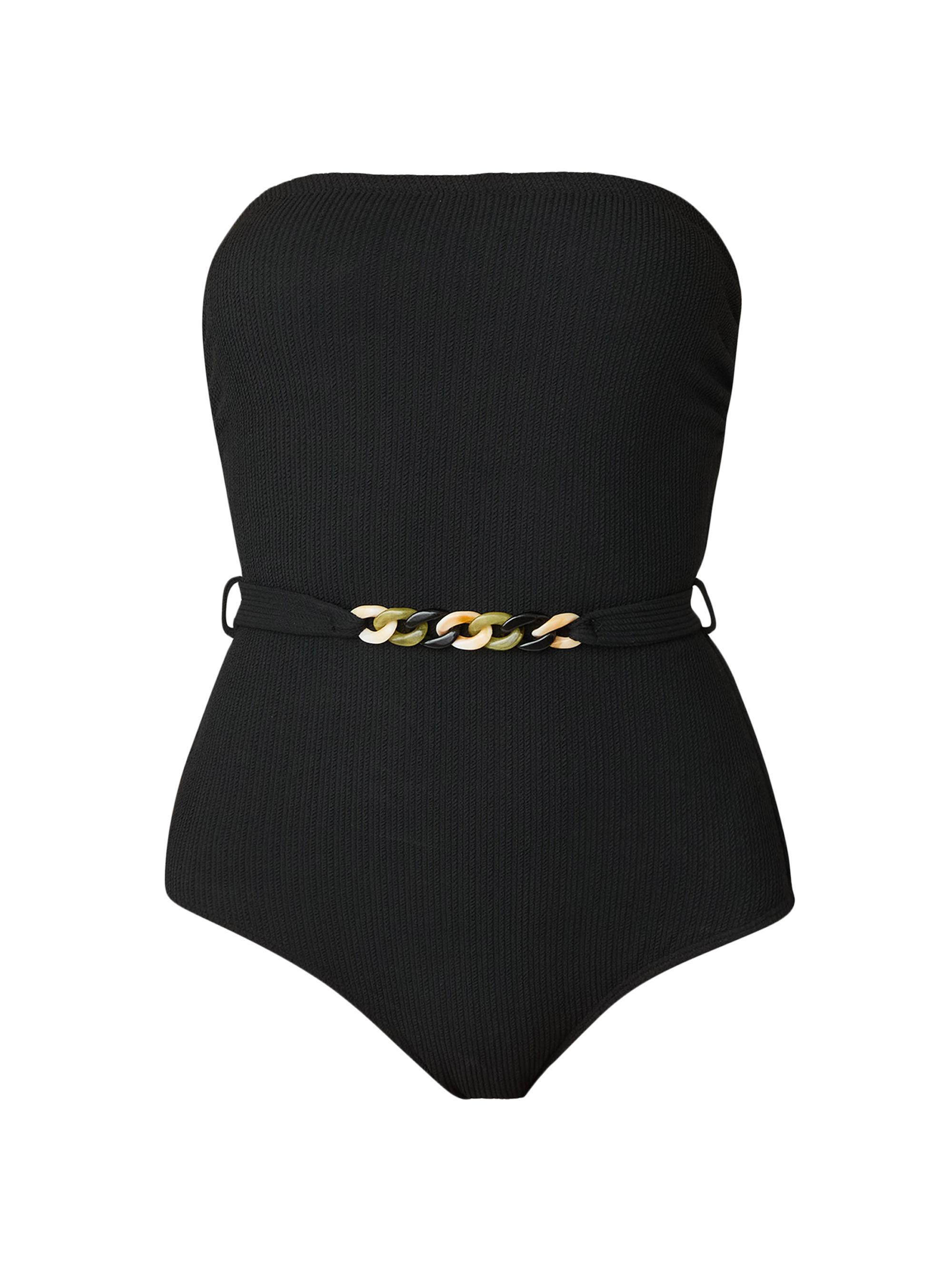 Shoshanna Women's Belted Rib-Knit One-Piece Swimsuit - Jet