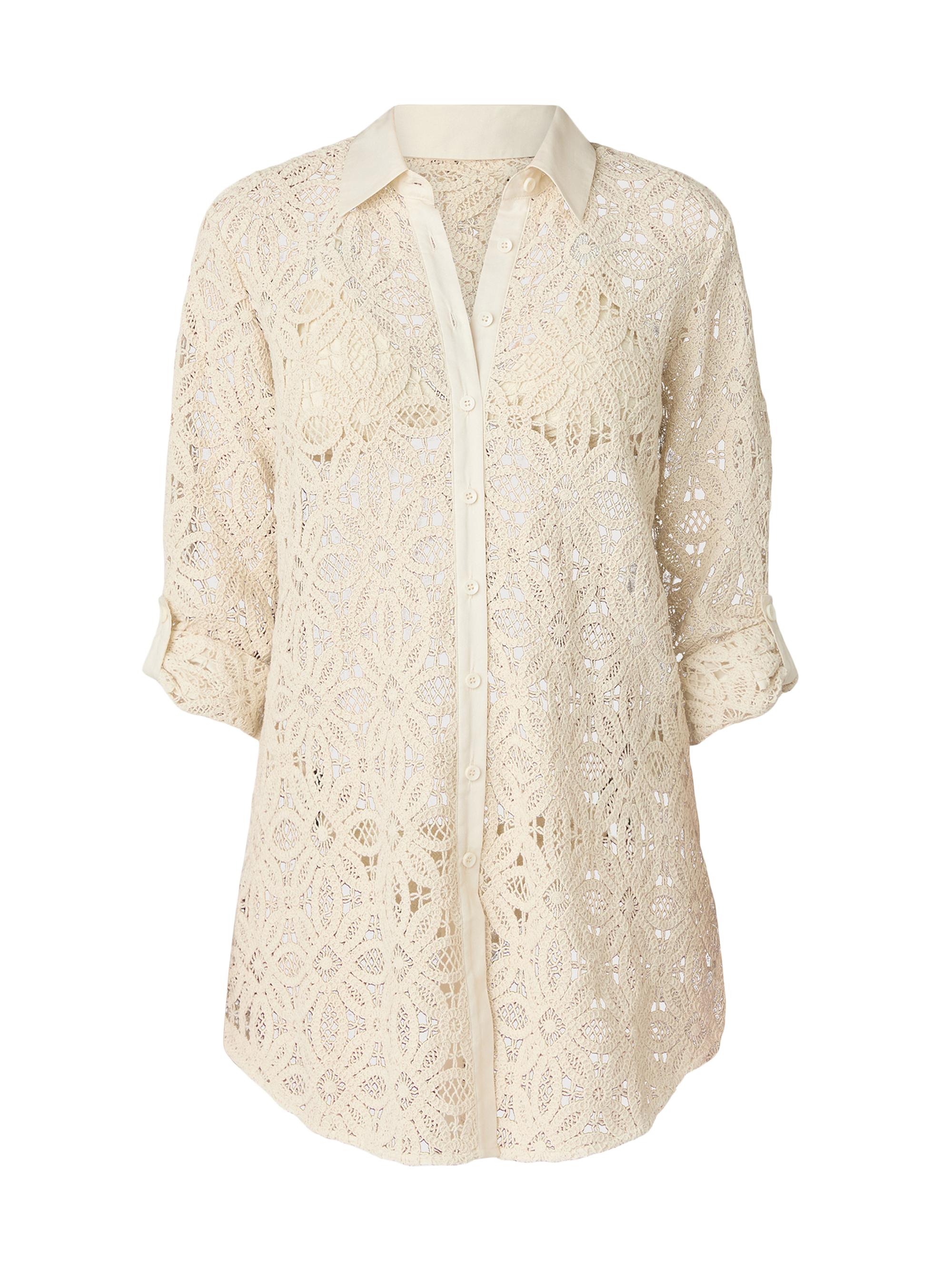 Shoshanna Women's Cotton Crochet Mini-Shirtdress - Sand