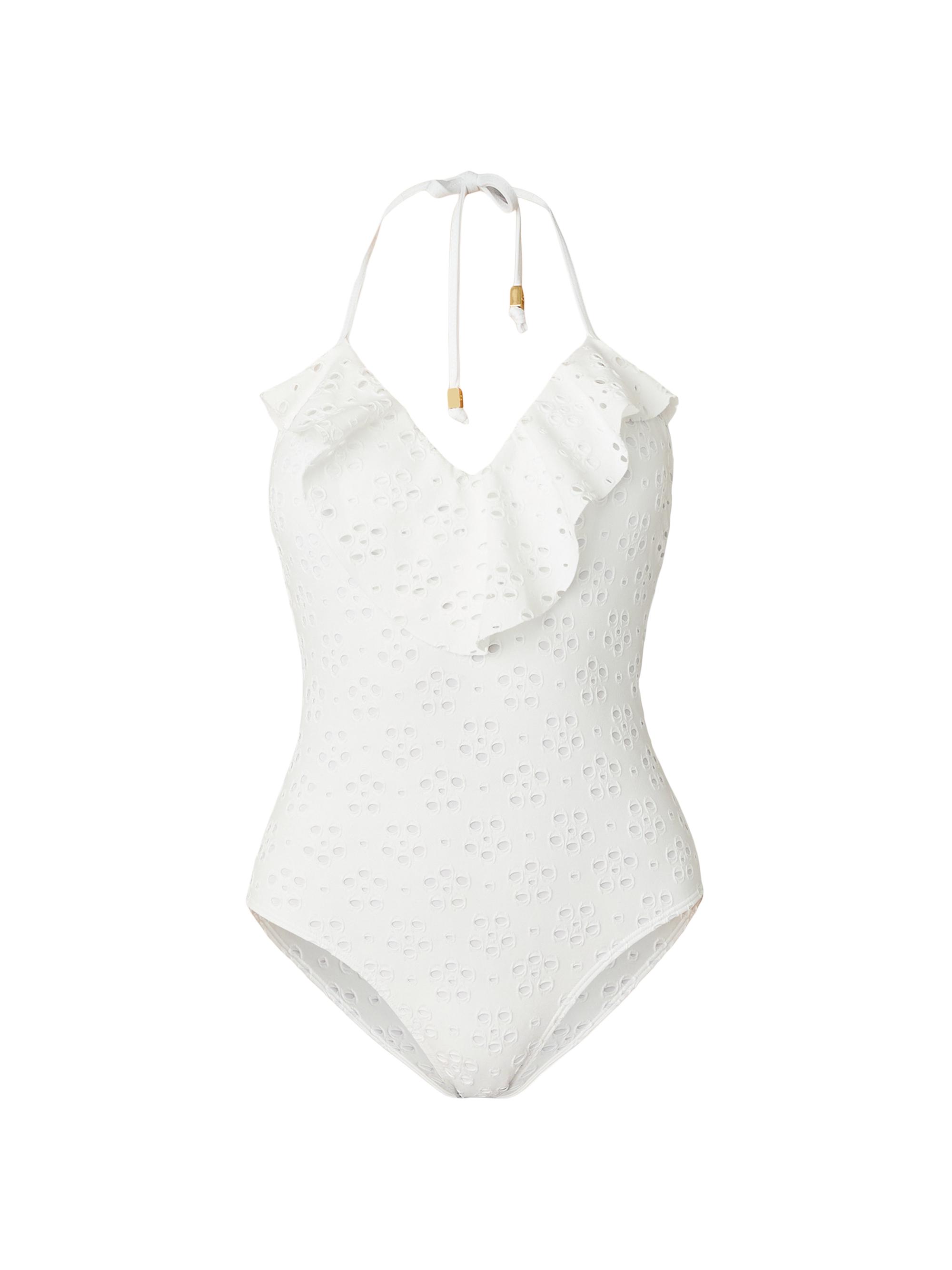 Shoshanna Women's Ruffle Maillot V-Halterneck One-Piece Swimsuit - Optic White