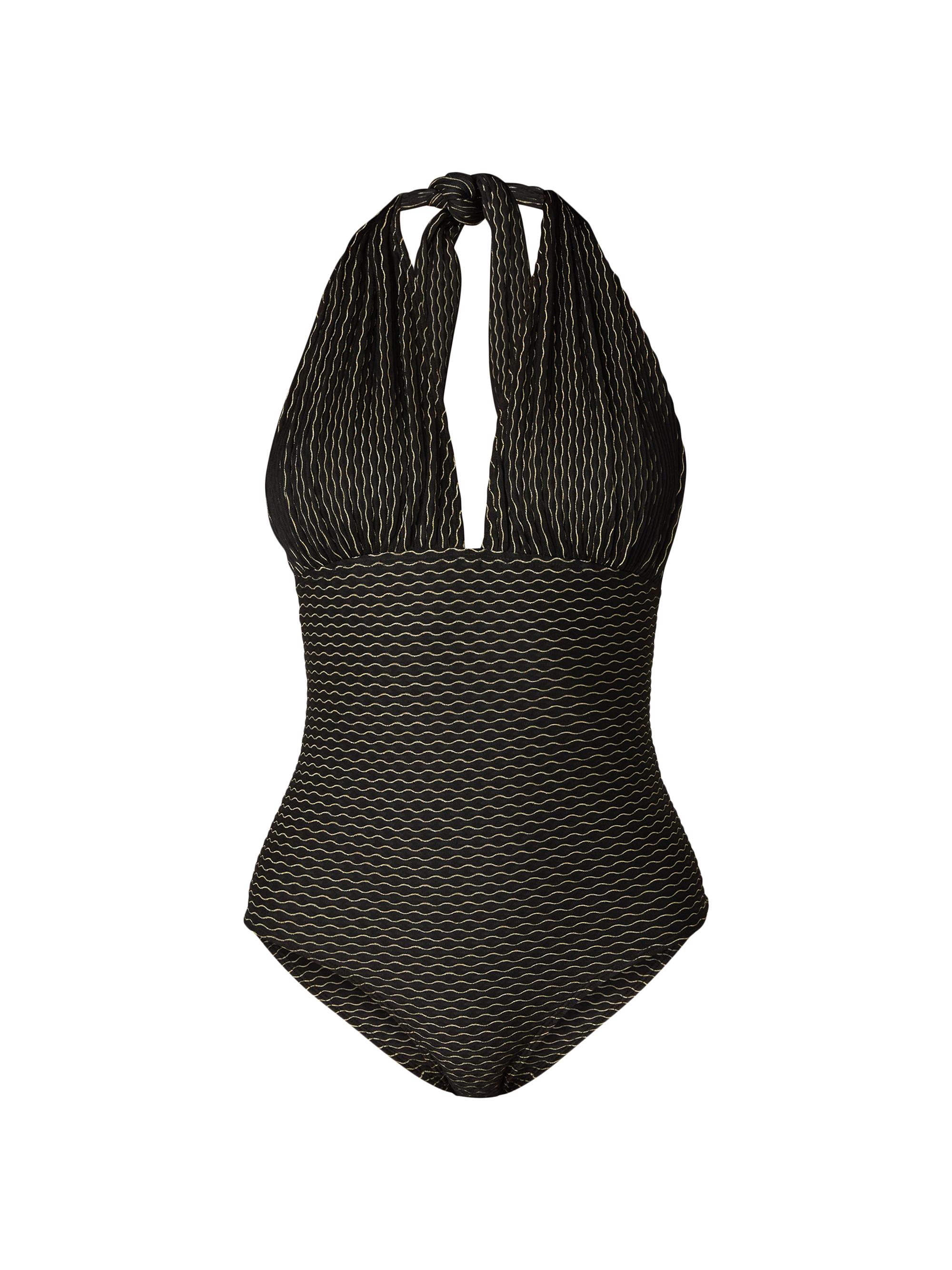 Shoshanna Women's Metallic Stripe Halter One-Piece Swimsuit - Jet Gold