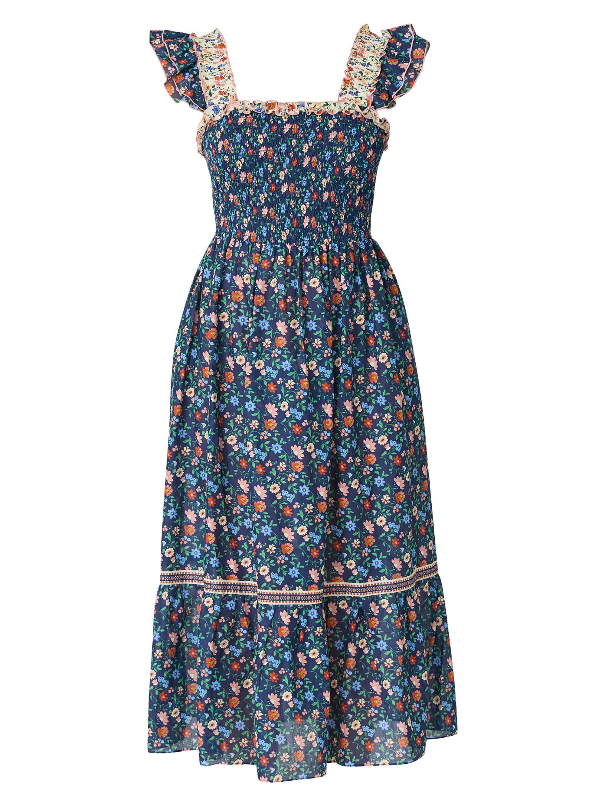 Shoshanna Women's Floral Smocked Midi-Dress - Navy Multi - Women's Clothing