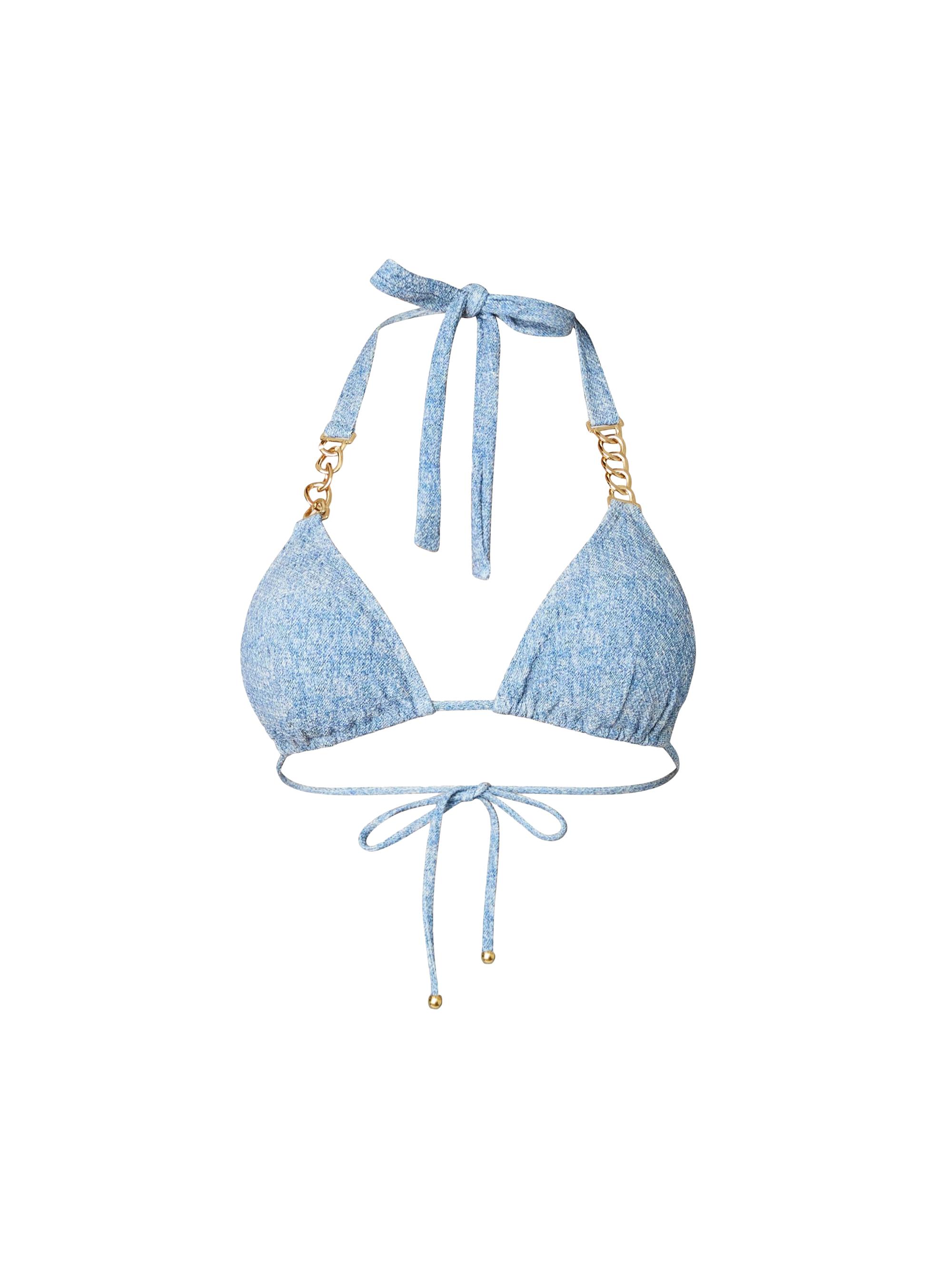 Shoshanna Women's Chain-Trim Triangle Bikini Top - Denim
