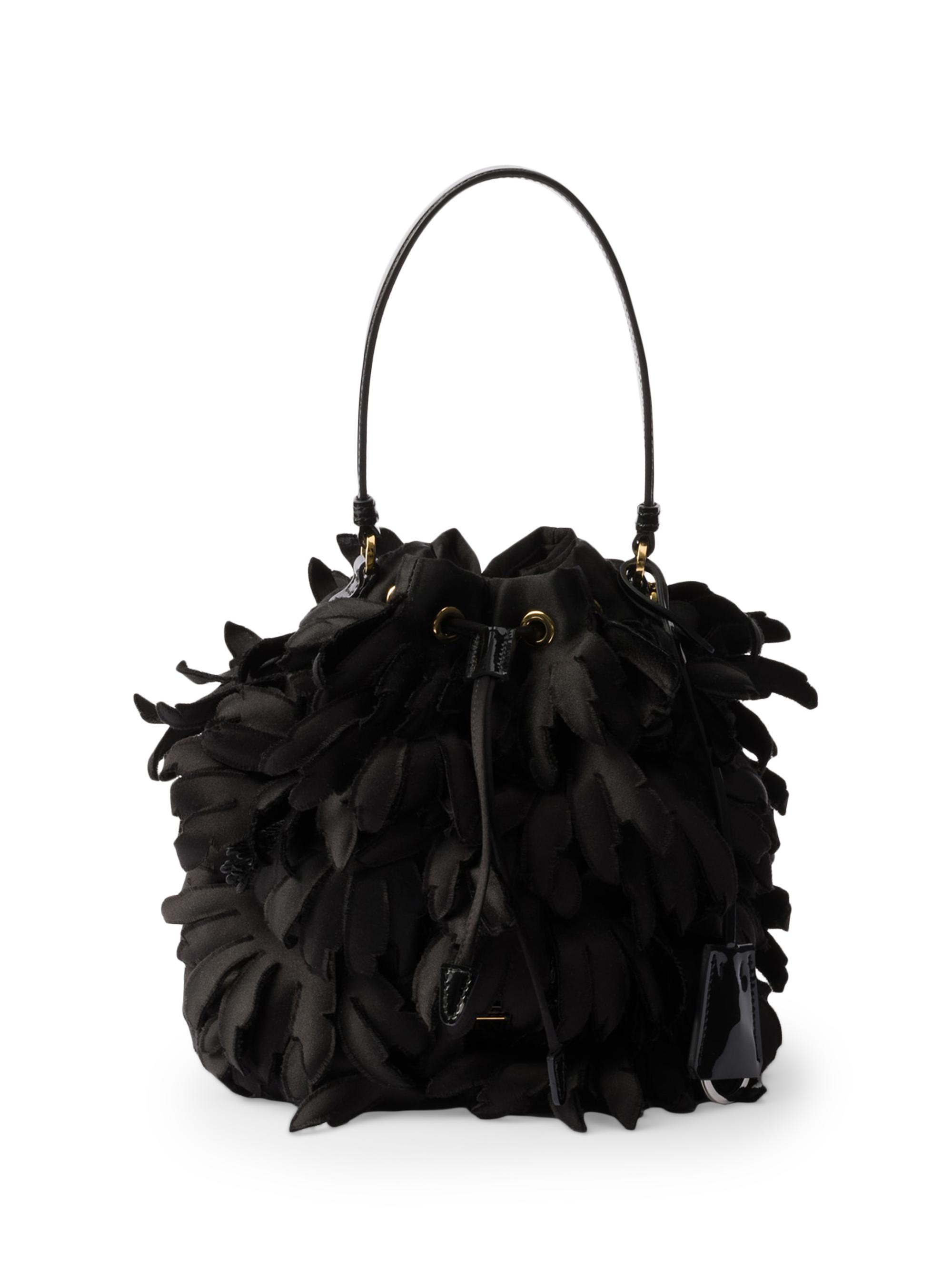 Prada Women's Satin and Patent Leather Bucket Bag - Black