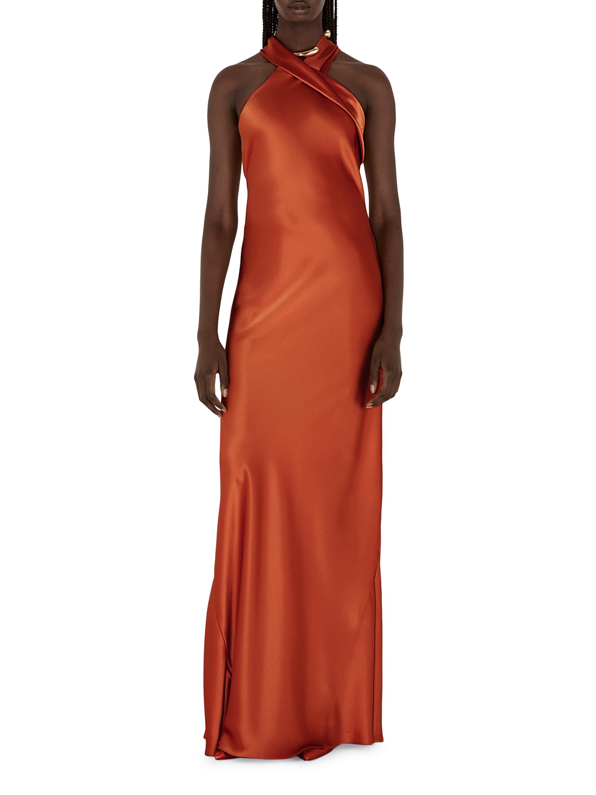 jersey red dress Draped Long Sleeved Jersey Gown in Red main image 0