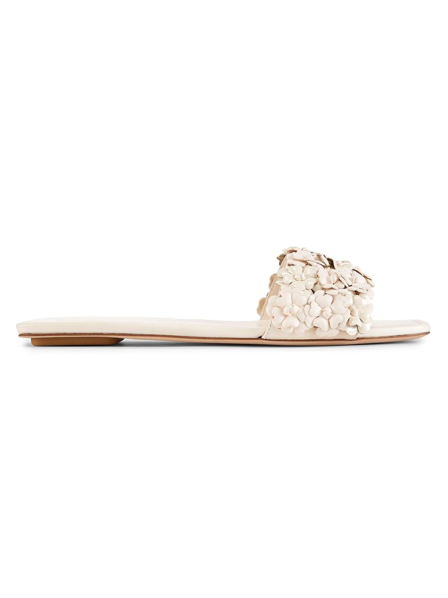 サンダル・ミュール Stuart Weitzman MEADOWFLATSLIDE Sandals Ciabatta Bianca Con Stuart Weitzman Meadow Floral Lacquered Leather Sandals