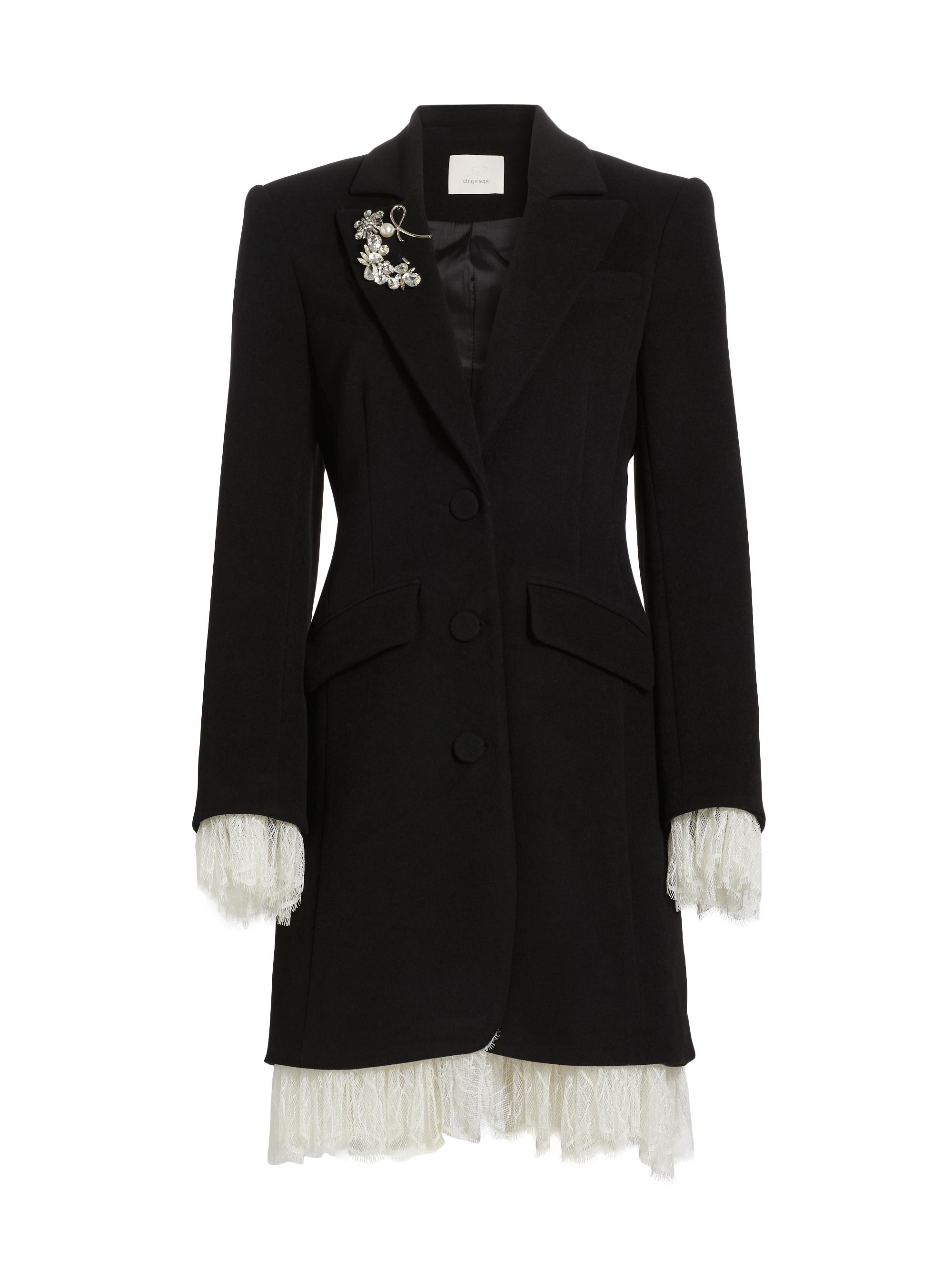 CINQ A SEPT Women's Roxie Lace-Trim Tailored Coat - Black