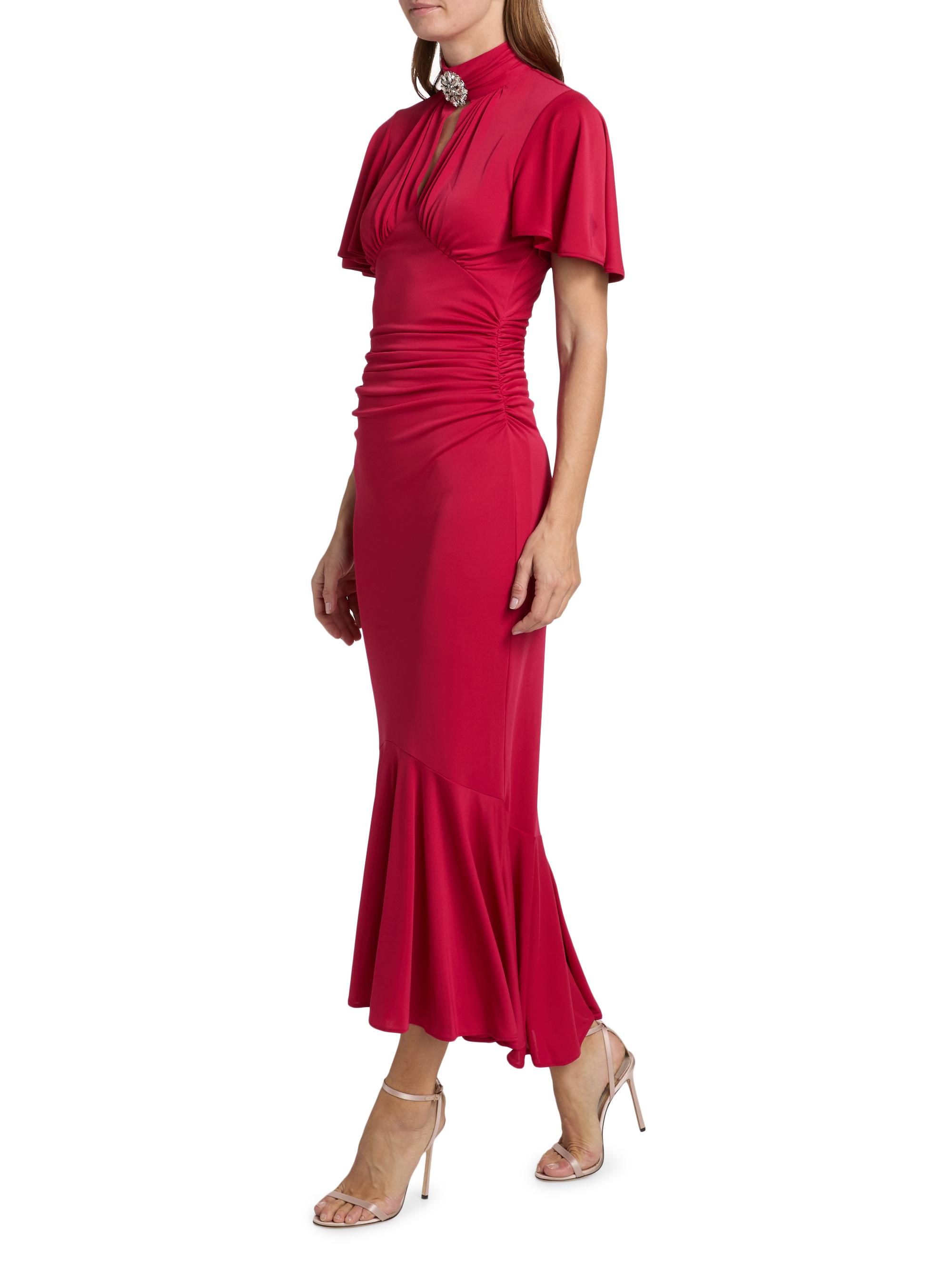 cinq a sept burgundy dress Cinq  Sept Peeta Brooch Ruffled Midi Dress