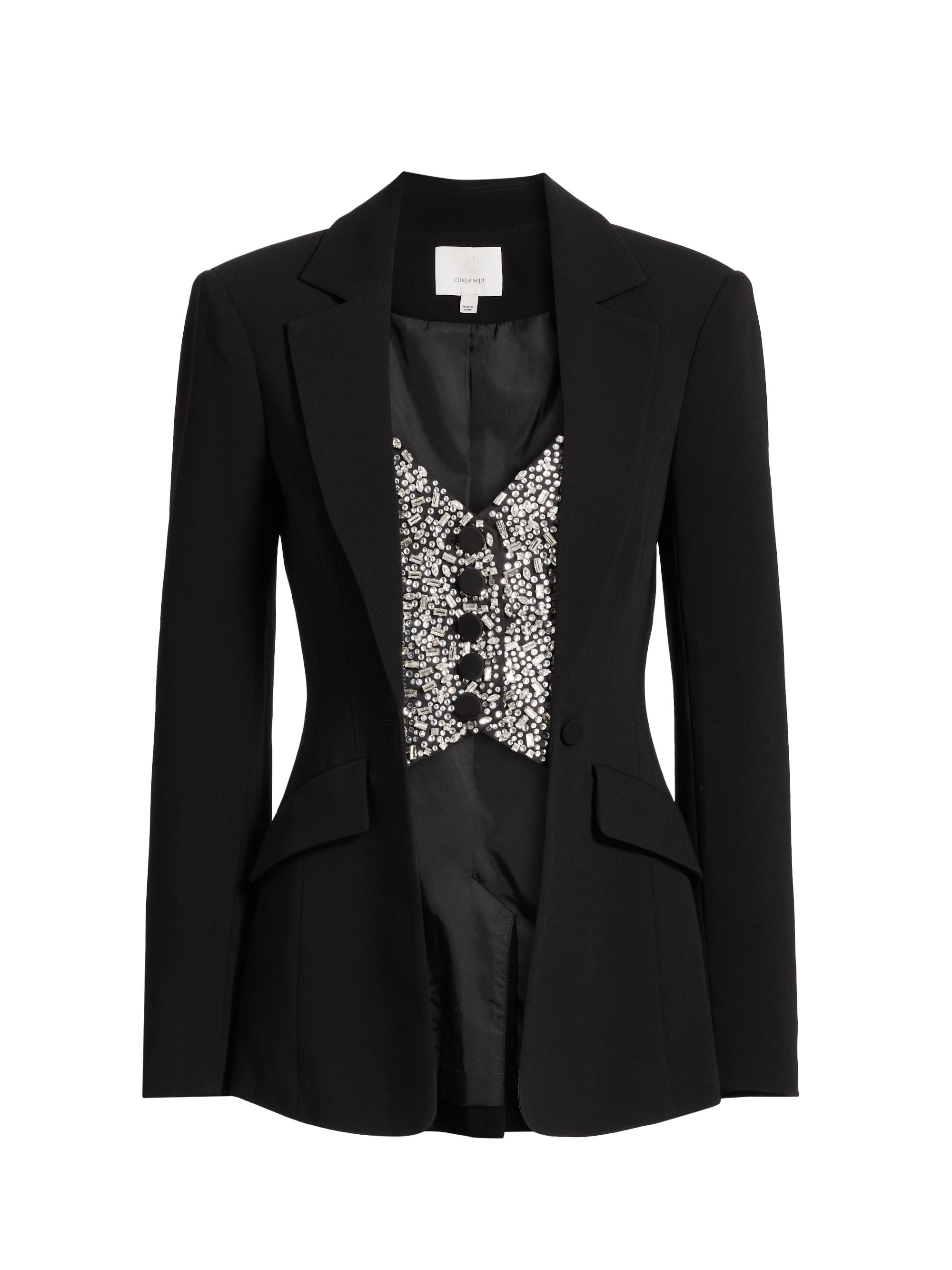 CINQ A SEPT Women's Cynthia Rhinestone Crepe Layered-Look Blazer - Black
