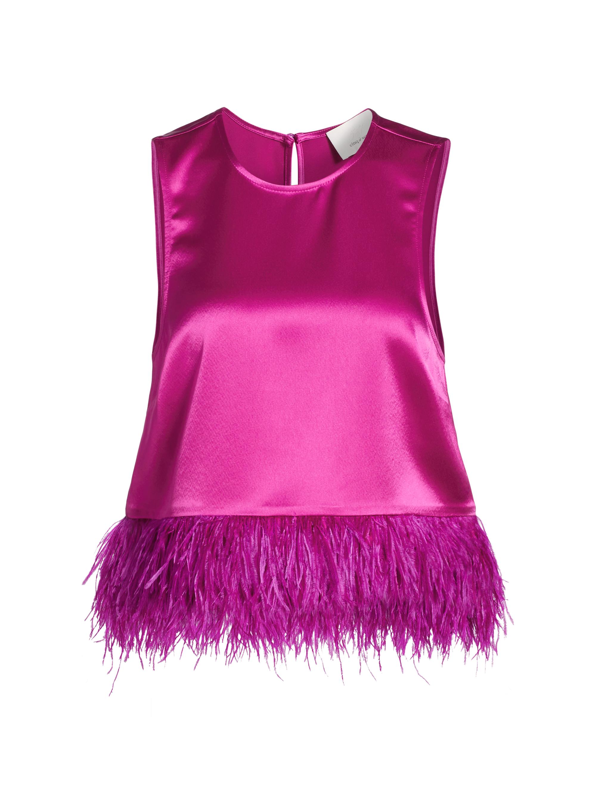 Cinq à Sept Women's Charisse Feather-Trimmed Satin Top - Plum Radish