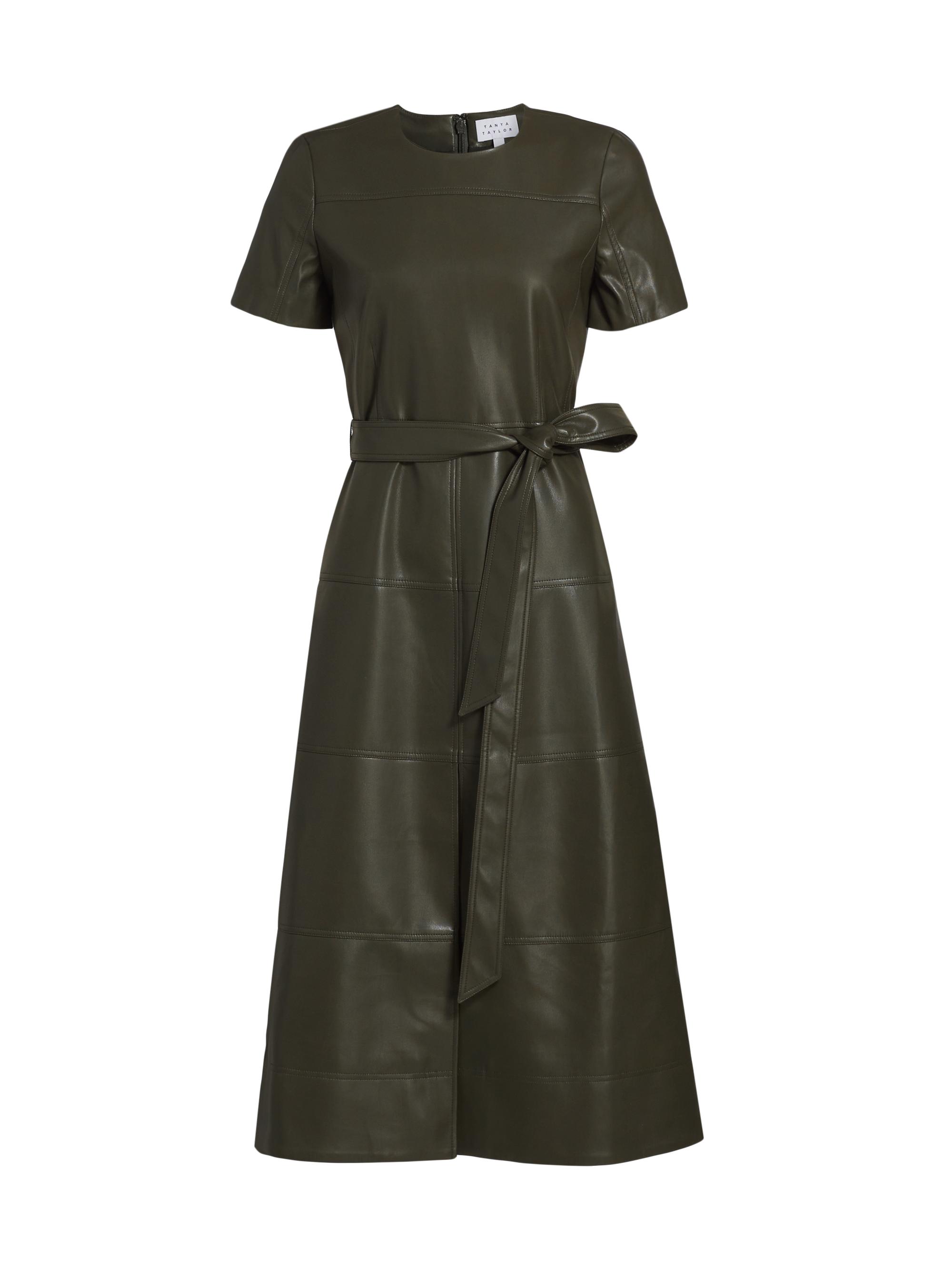 Tanya Taylor Women's Ella Faux Leather Belted Midi-Dress - Deep Army