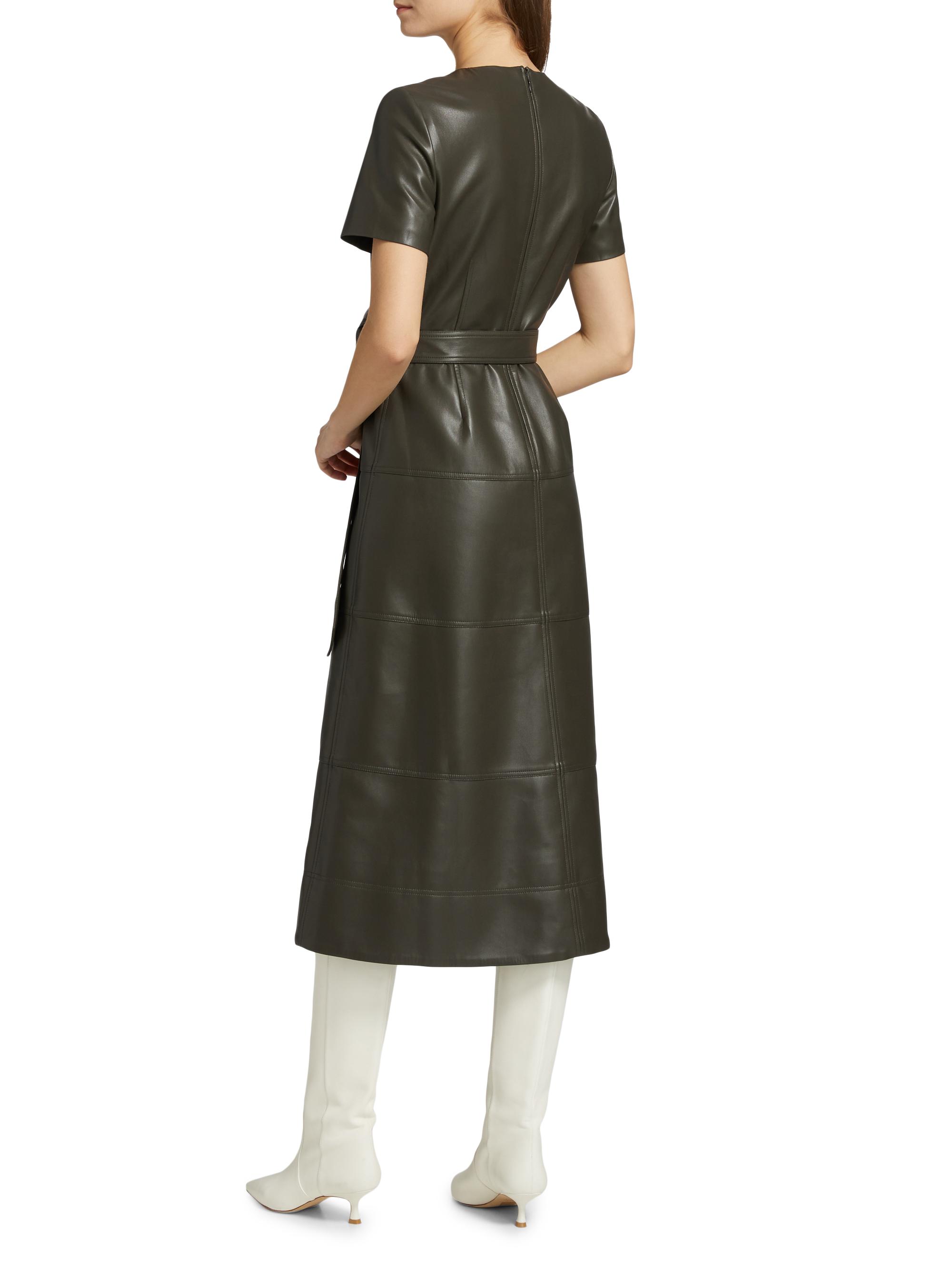Tanya Taylor Ella Faux Leather Belted Midi-Dress | Saks Fifth Avenue