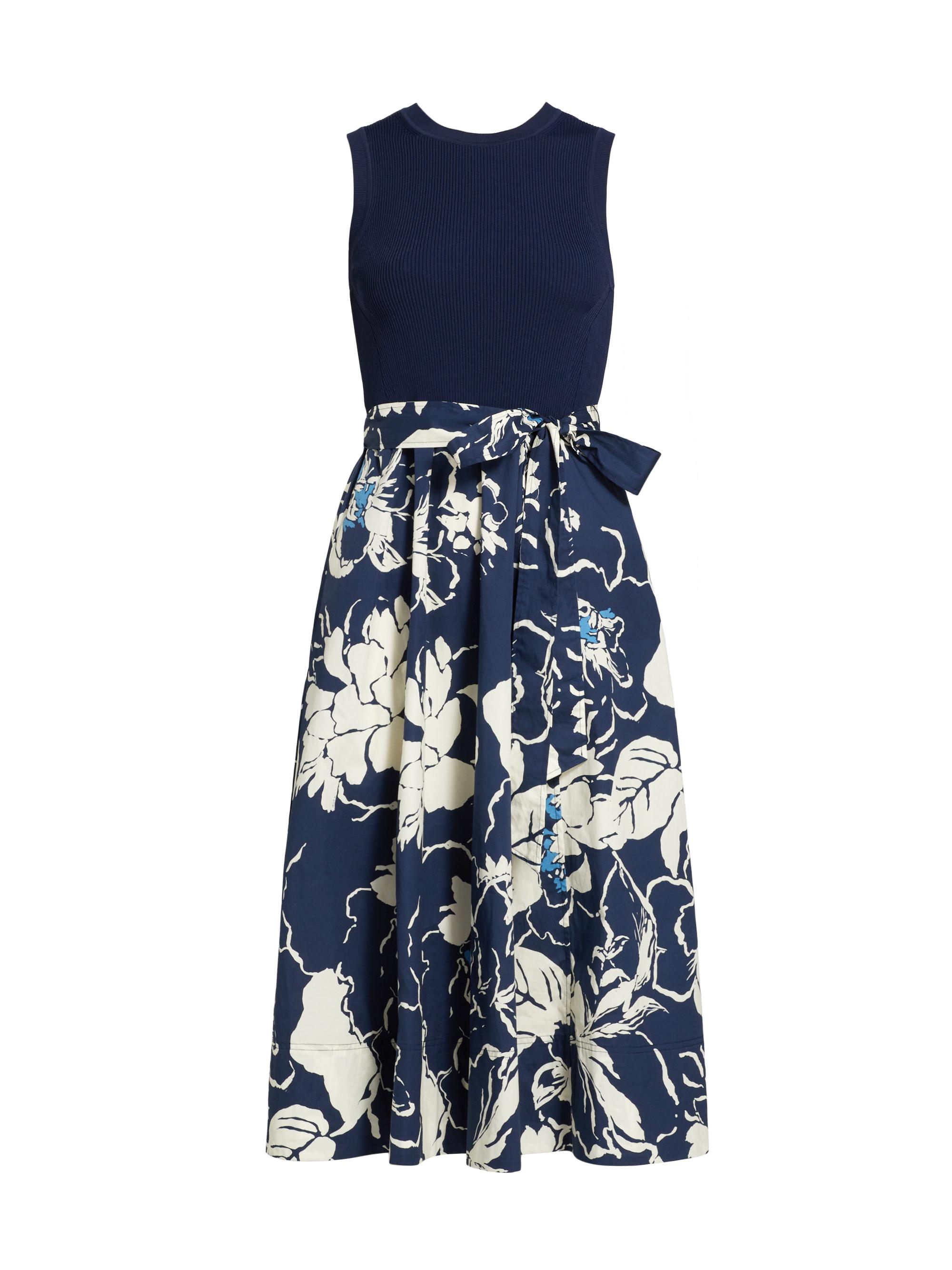 Tanya Taylor Women's Devon Floral Tie Midi-Dress - Maritime Blue Multi