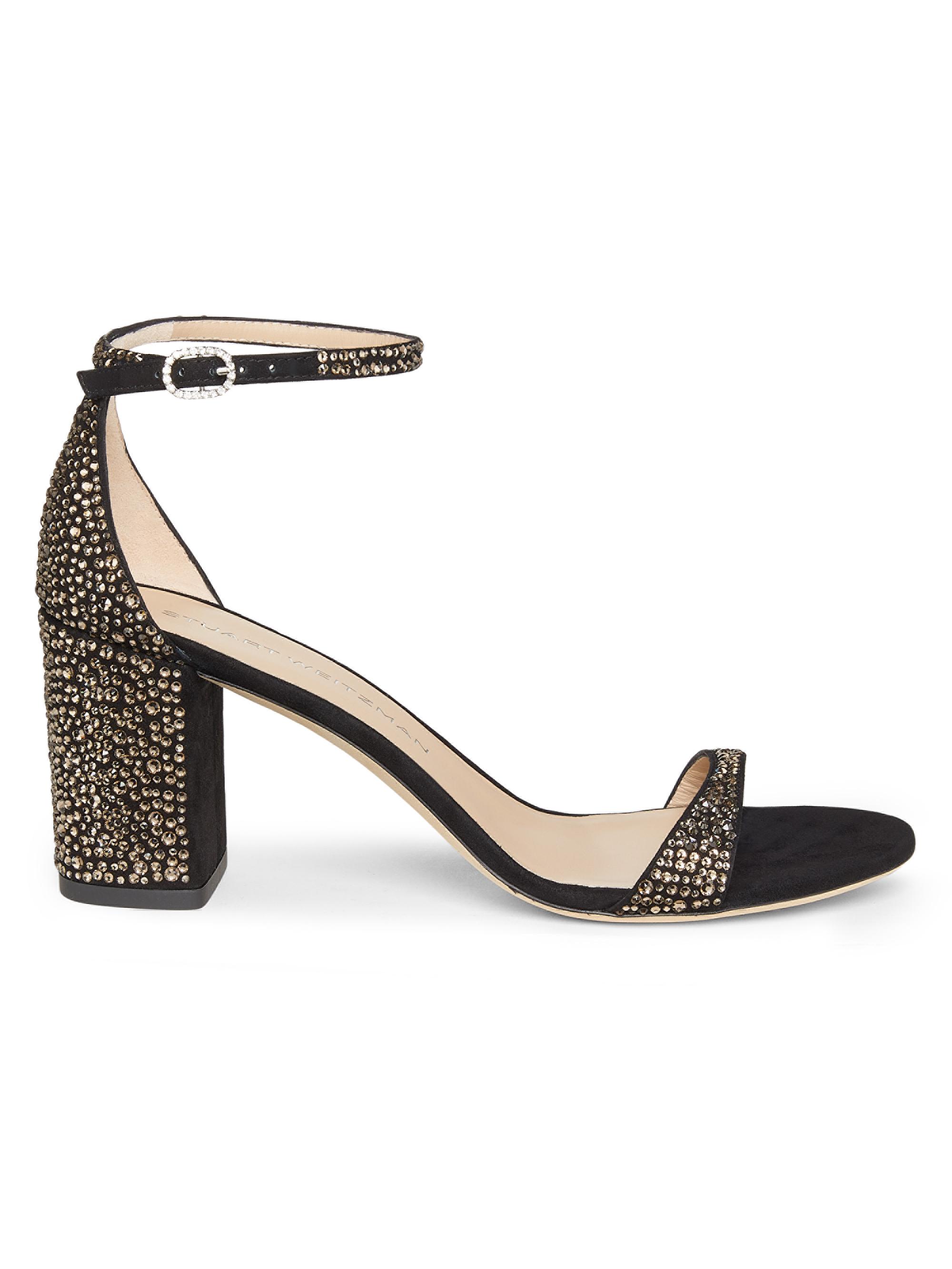 靴 Post Production Hunt Sandals 4H 25SS Stuart Weitzman Nudist Shine 75MM Block-Heel Sandals | Saks Fifth