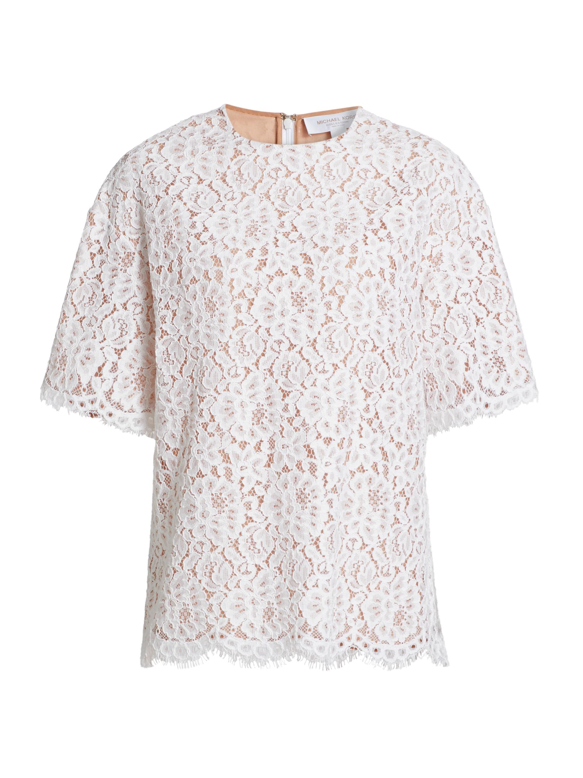 Michael Kors Collection Women's Lace Oversized Crewneck T-Shirt - Optic White