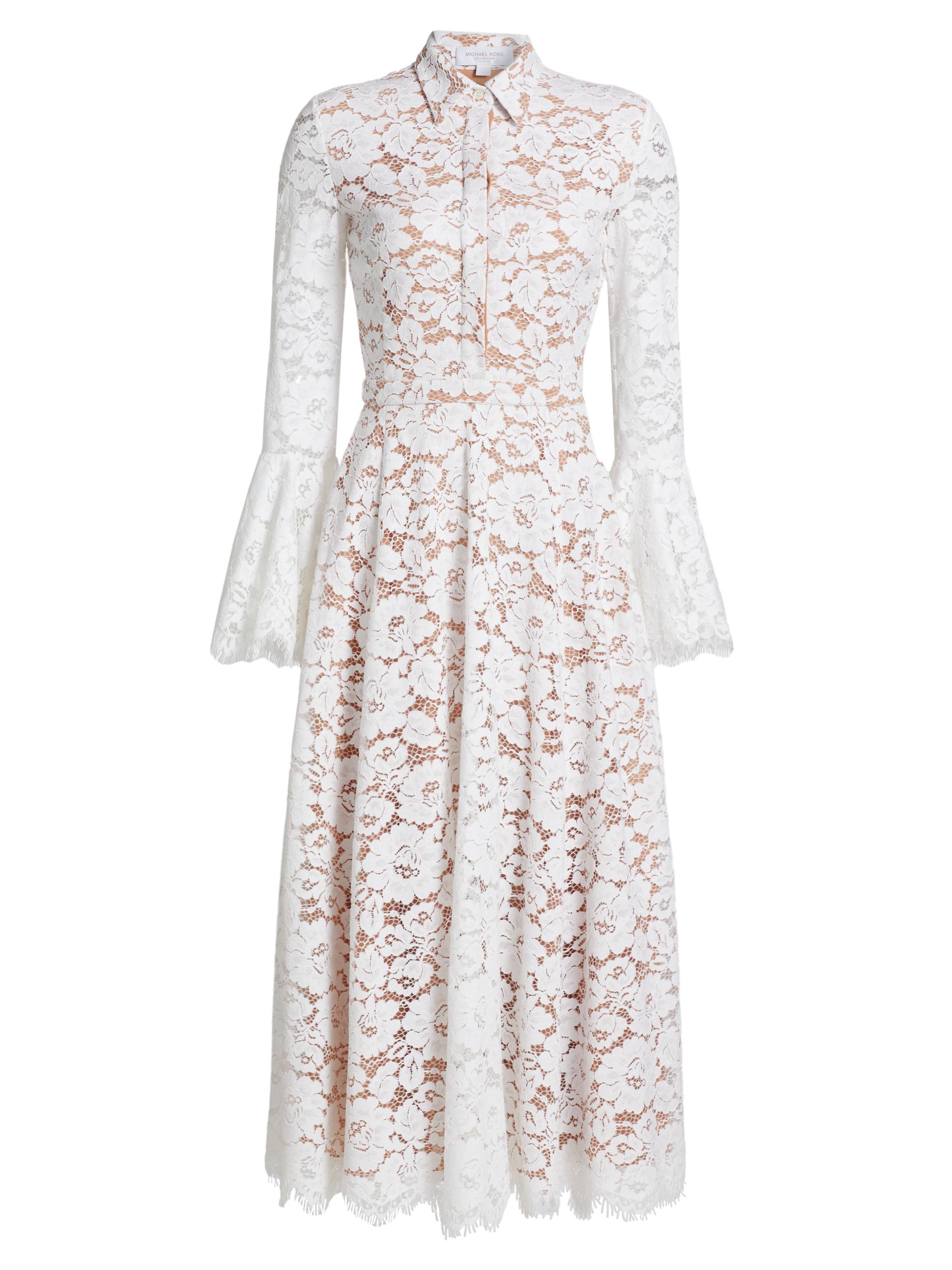 Michael Kors Collection Women's Floral Lace A-Line Shirtdress - Optic White