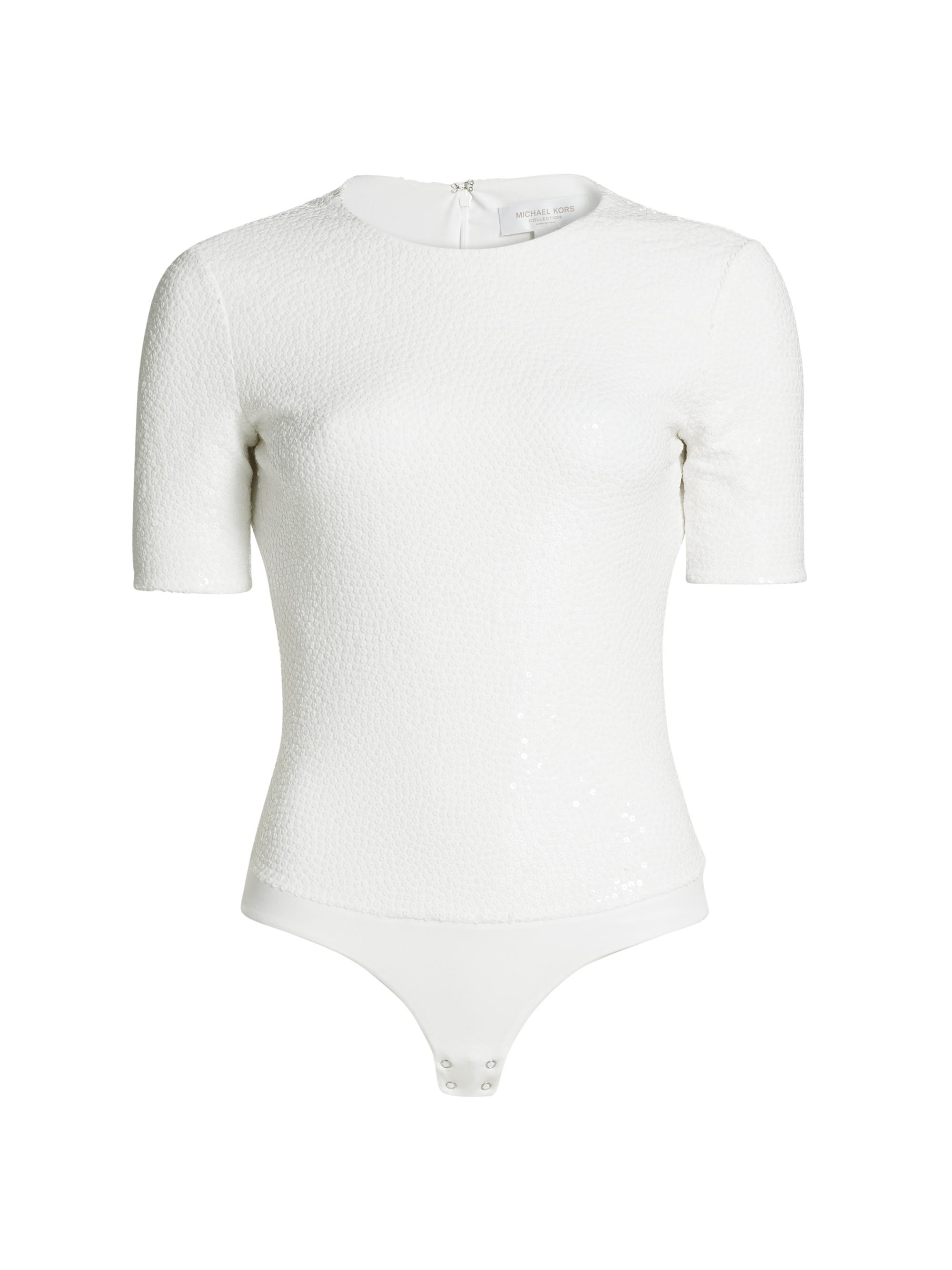 Michael Kors Collection Women's Sequined Matte Jersey Bodysuit - Optic White