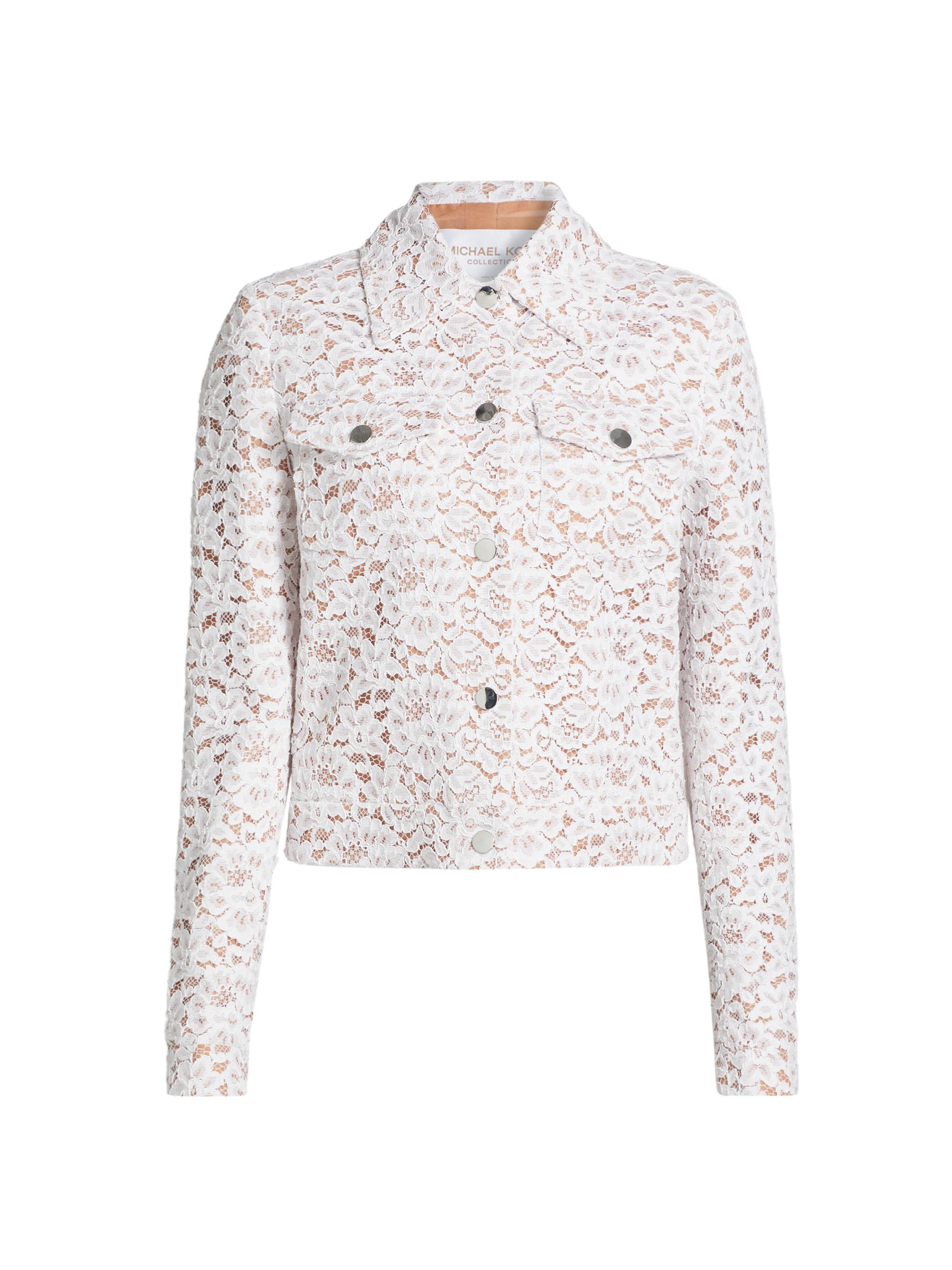 Michael Kors Collection Women's Floral Lace Trucker Jacket - Optic White