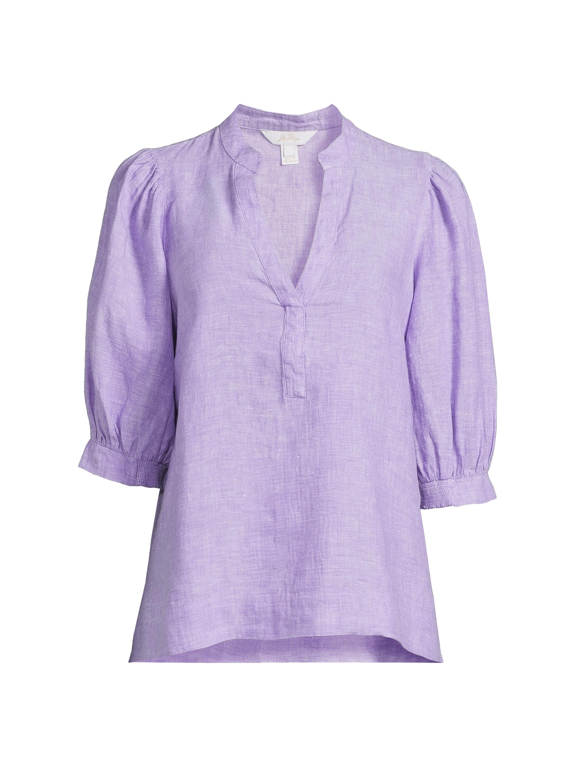 Lilly Pulitzer Women's Mialeigh Tropicalia Linen Top - Tropicalia Purple Resort