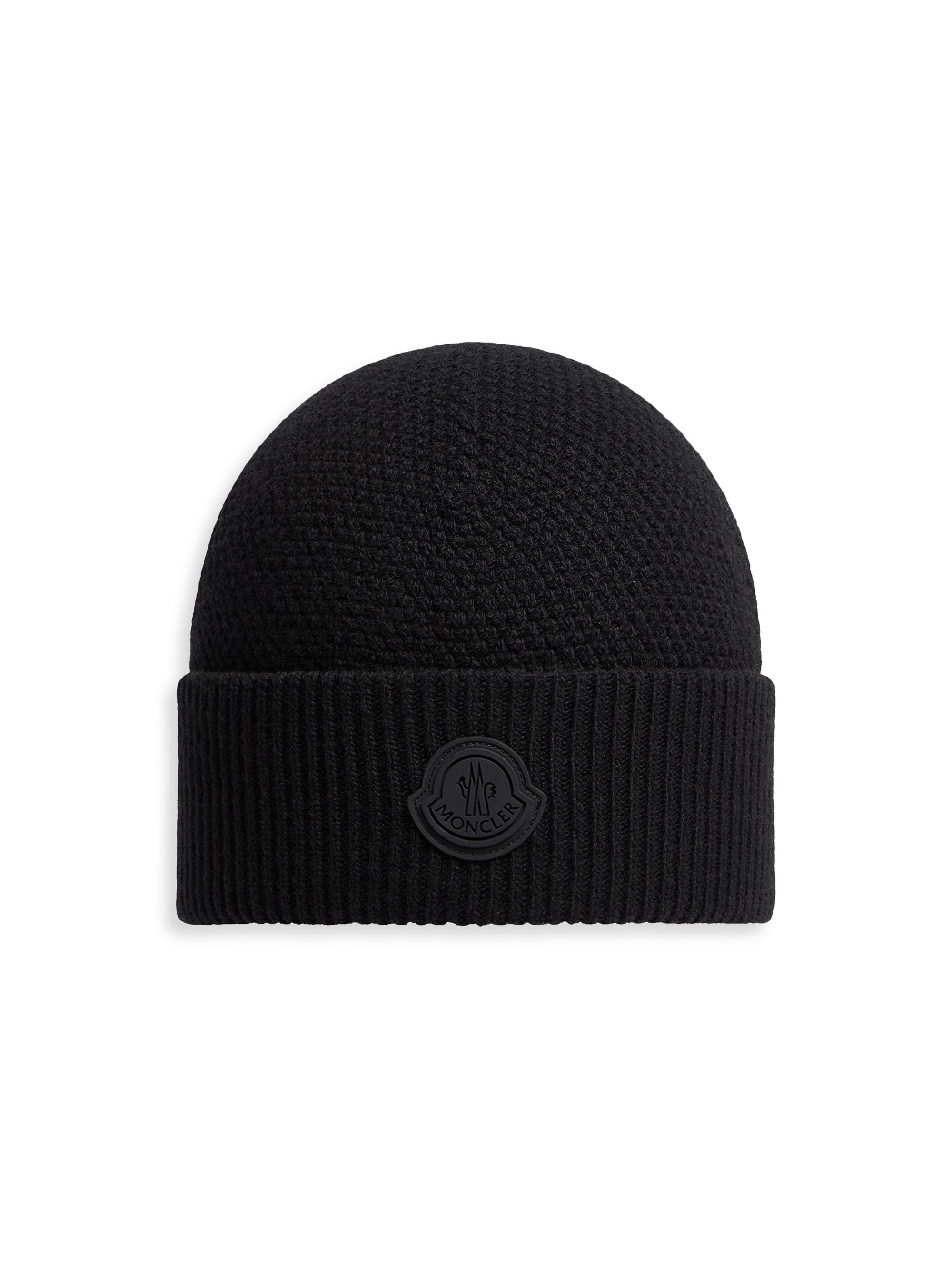 Moncler Men's Logo Patch Beanie Hat - Black