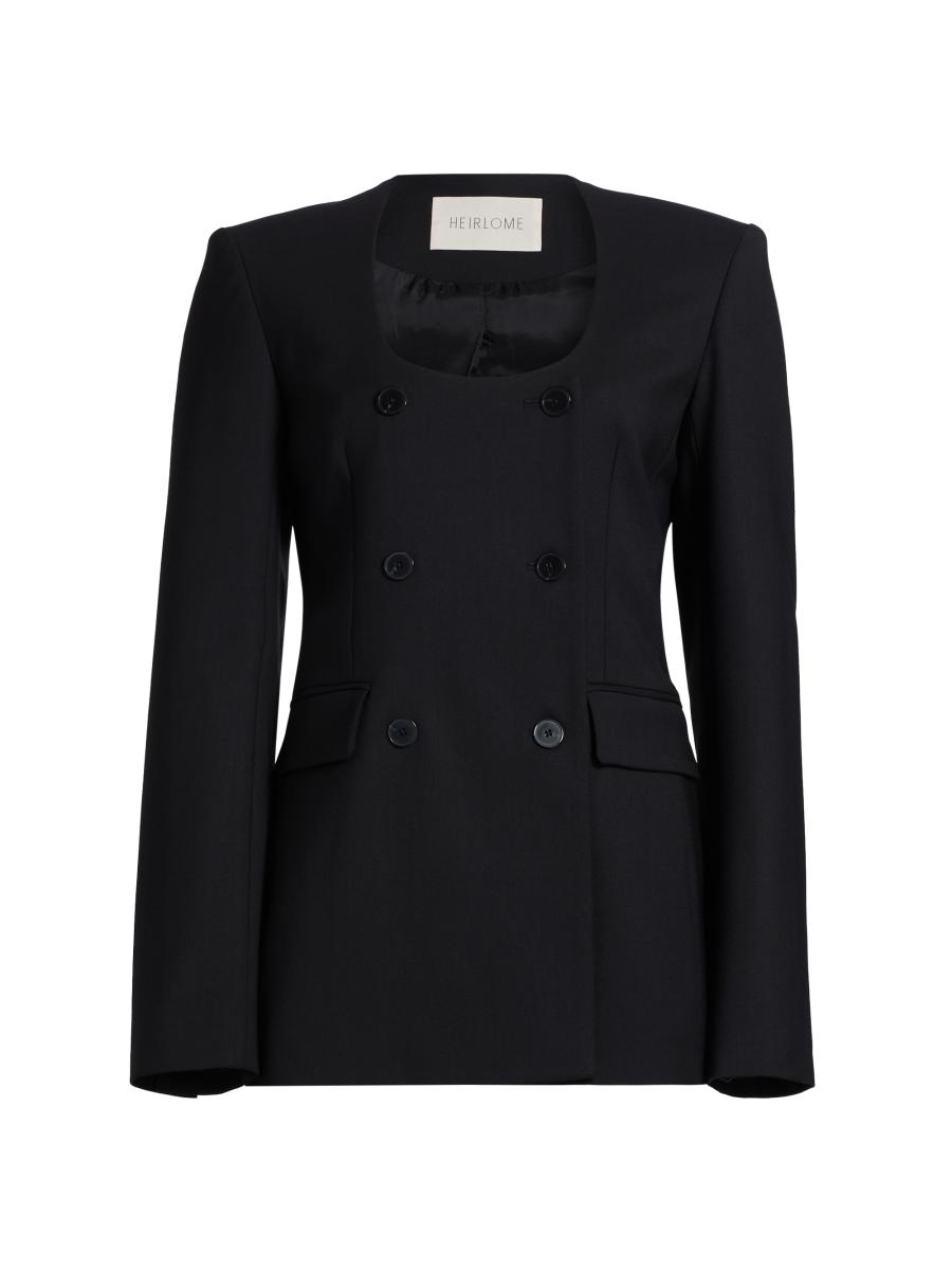 Heirlome Anita U-Neck Stretch-Wool Double-Breasted Blazer