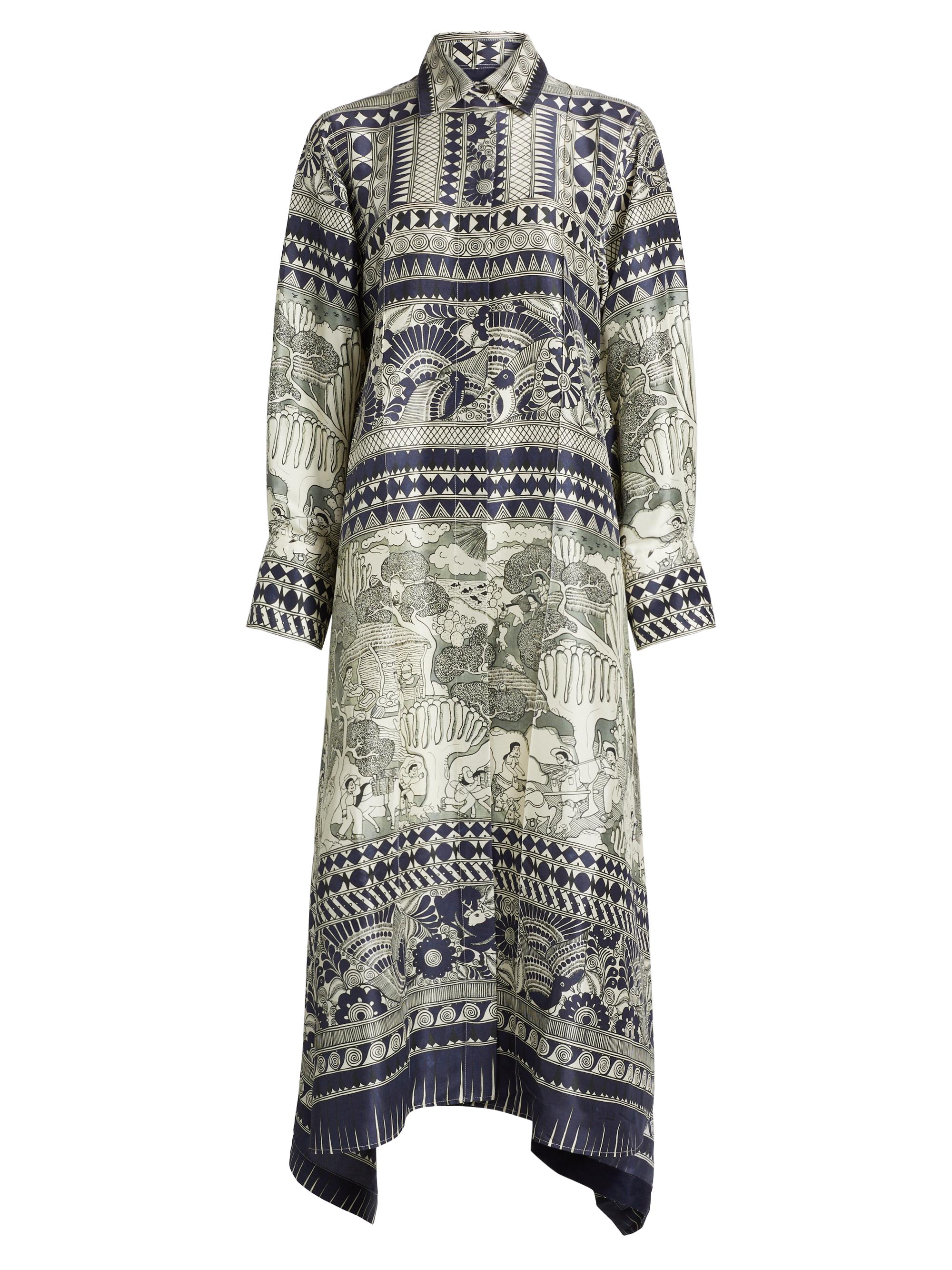Heirlome Women's Camille Printed Silk Long-Sleeve Maxi-Dress - Navy