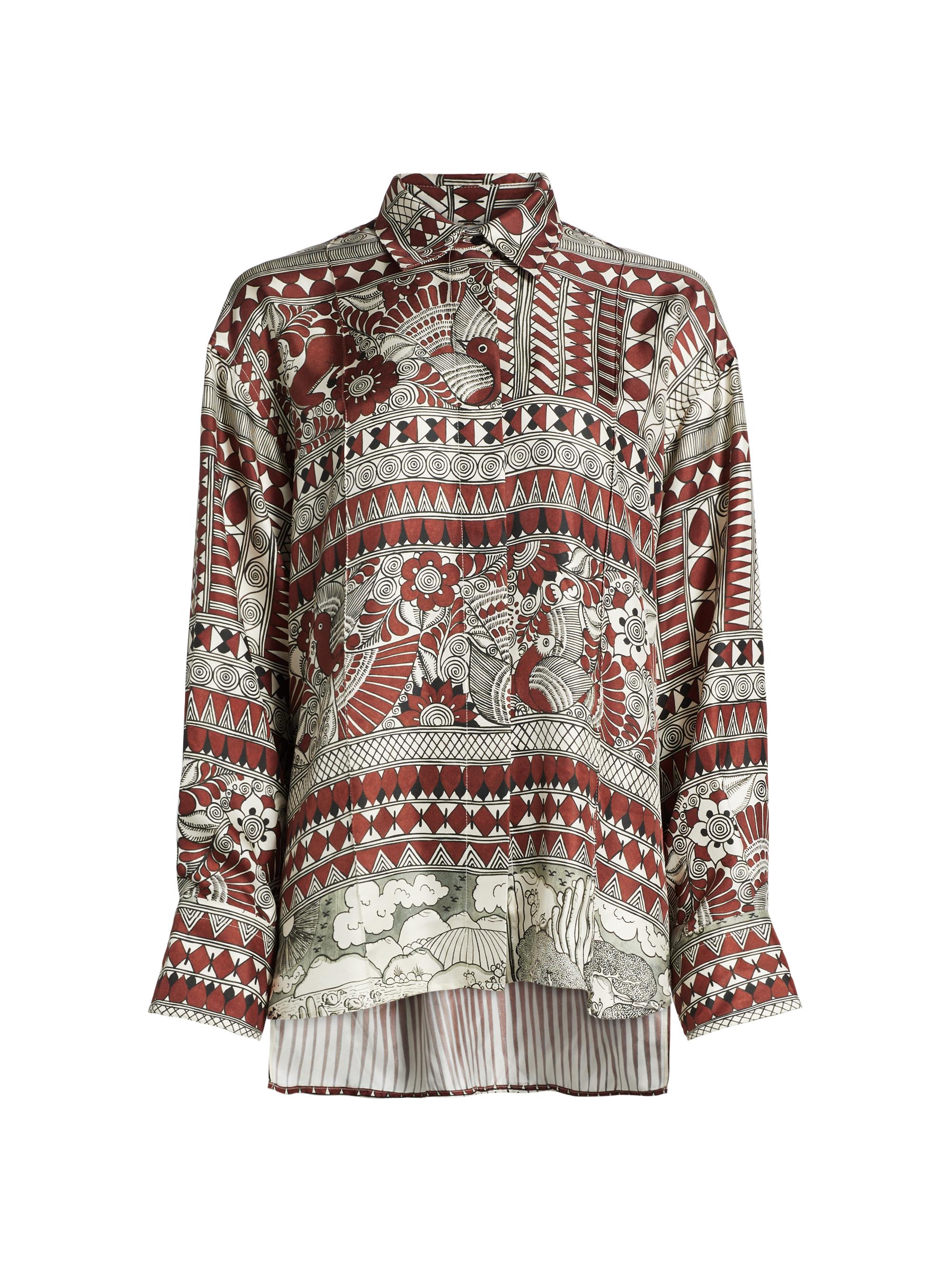 Heirlome Women's Rodrigo De La Cruz Silk-Twill Long-Sleeve Shirt - Currant  Multi