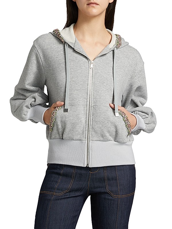 Shop Cinq à Sept Maddie Crystal-Embellished Zip Hoodie Shop Cinq à Sept Maddie Crystal-Embellished Zip Hoodie