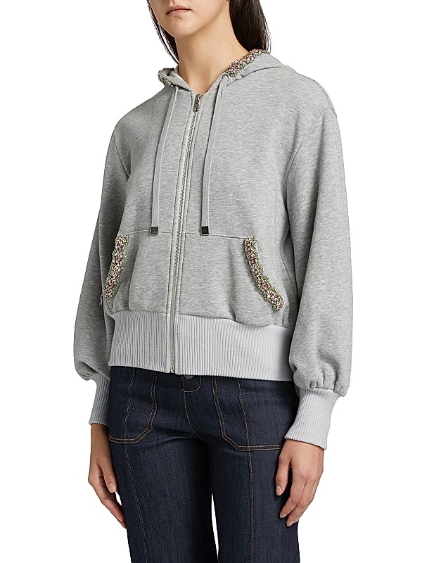 Shop Cinq à Sept Maddie Crystal-Embellished Zip Hoodie Shop Cinq à Sept Maddie Crystal-Embellished Zip Hoodie