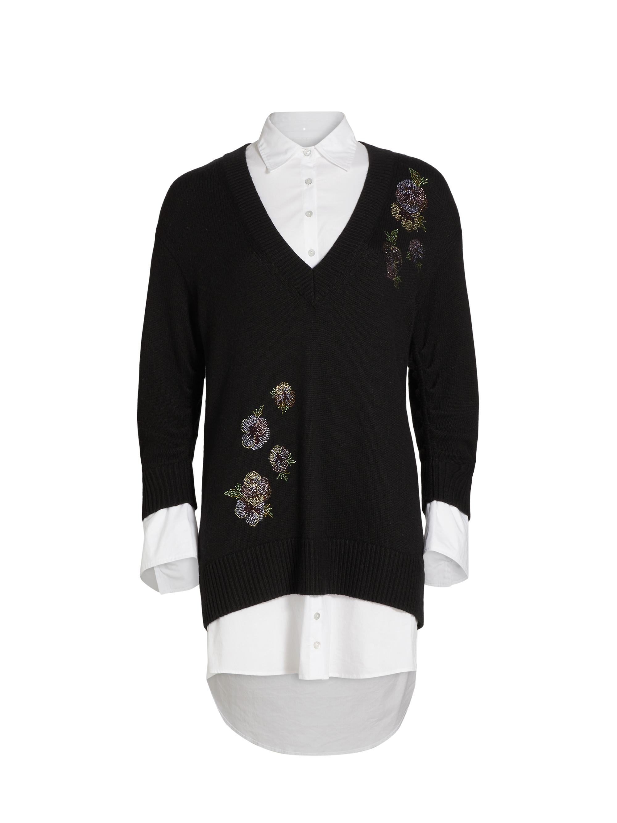 CINQ A SEPT Women's Santina Crystal-Embellished Floral Wool-Blend Layered Minidress - Black White