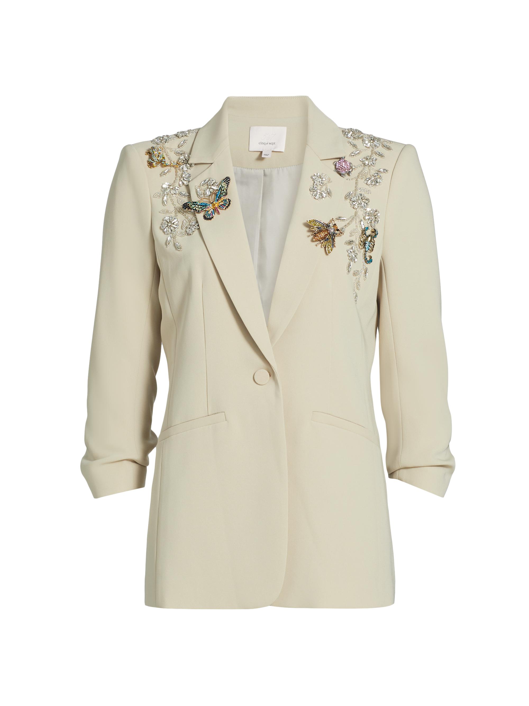 CINQ A SEPT Women's Diamond Vines Khloe Beaded Blazer - Khaki Silver