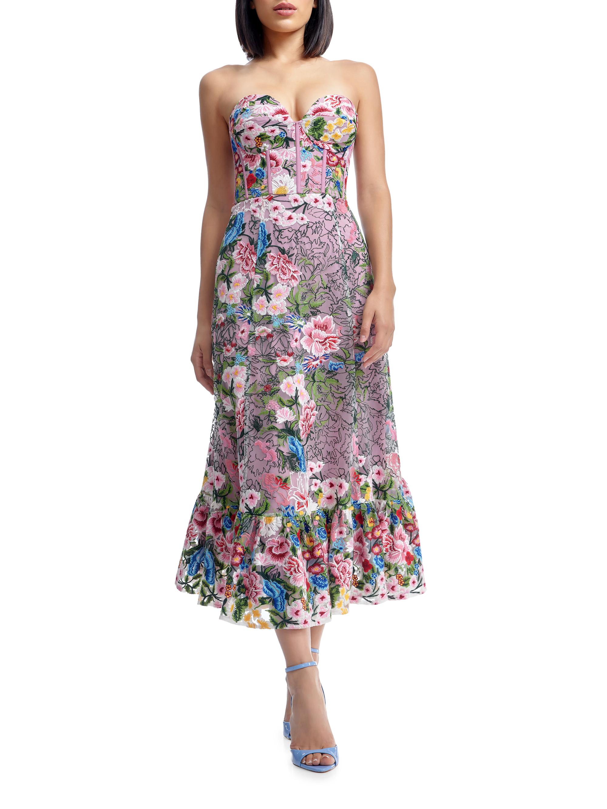 Dress The Population Carina Floral Embroidered Strapless Bustier