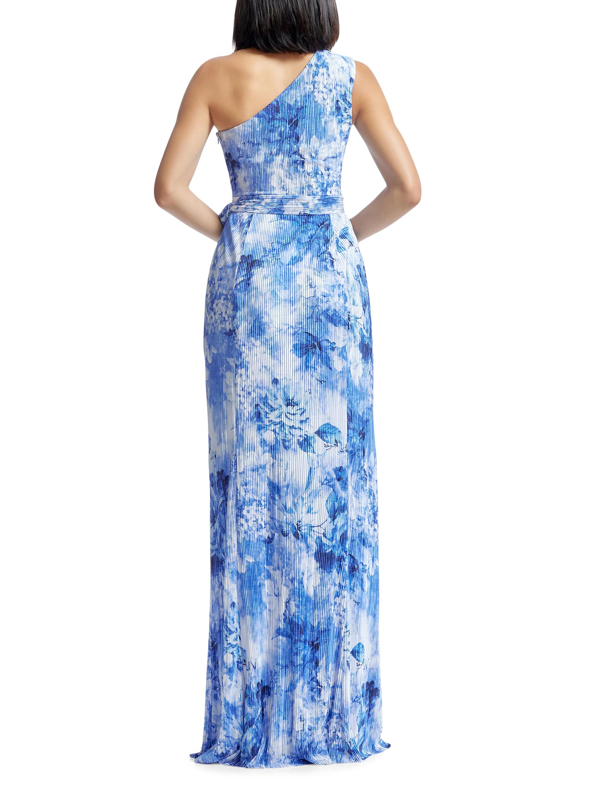 Dress The Population Bella Floral Pliss One-Shoulder Body-Con Maxi Dress |  Saks Fifth Avenue
