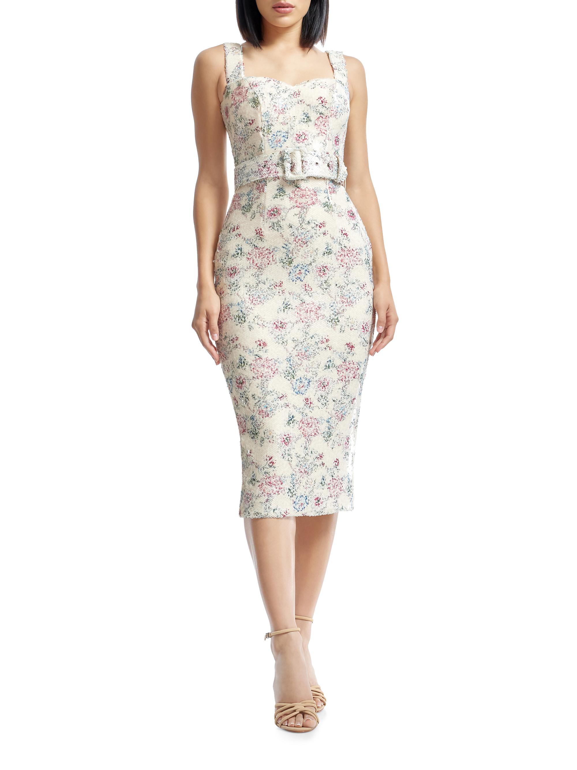 Dress The Population Nicole Belted Floral Sequin Midi-Dress | Saks