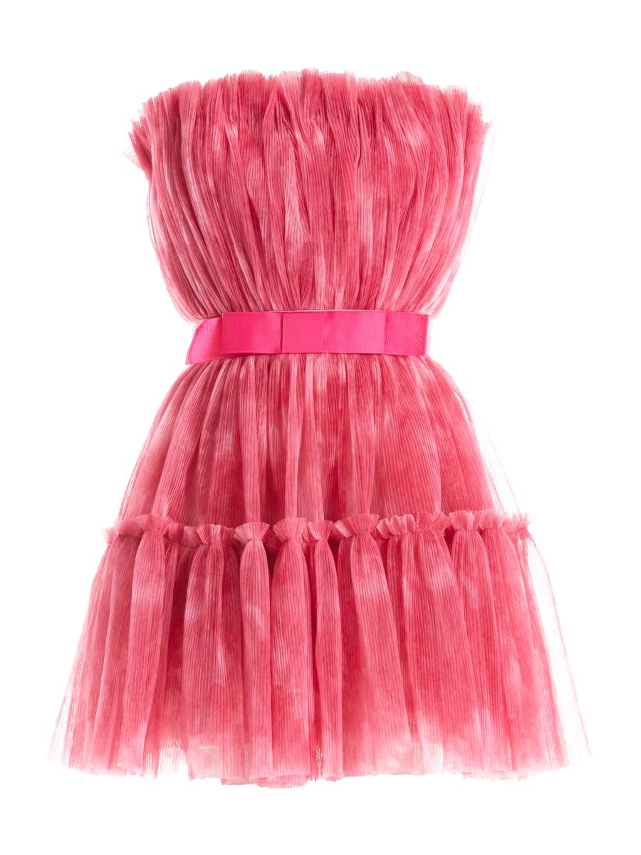 dress the population petra strapless pleated mini dress Petra Dress S / Raspberry Multi