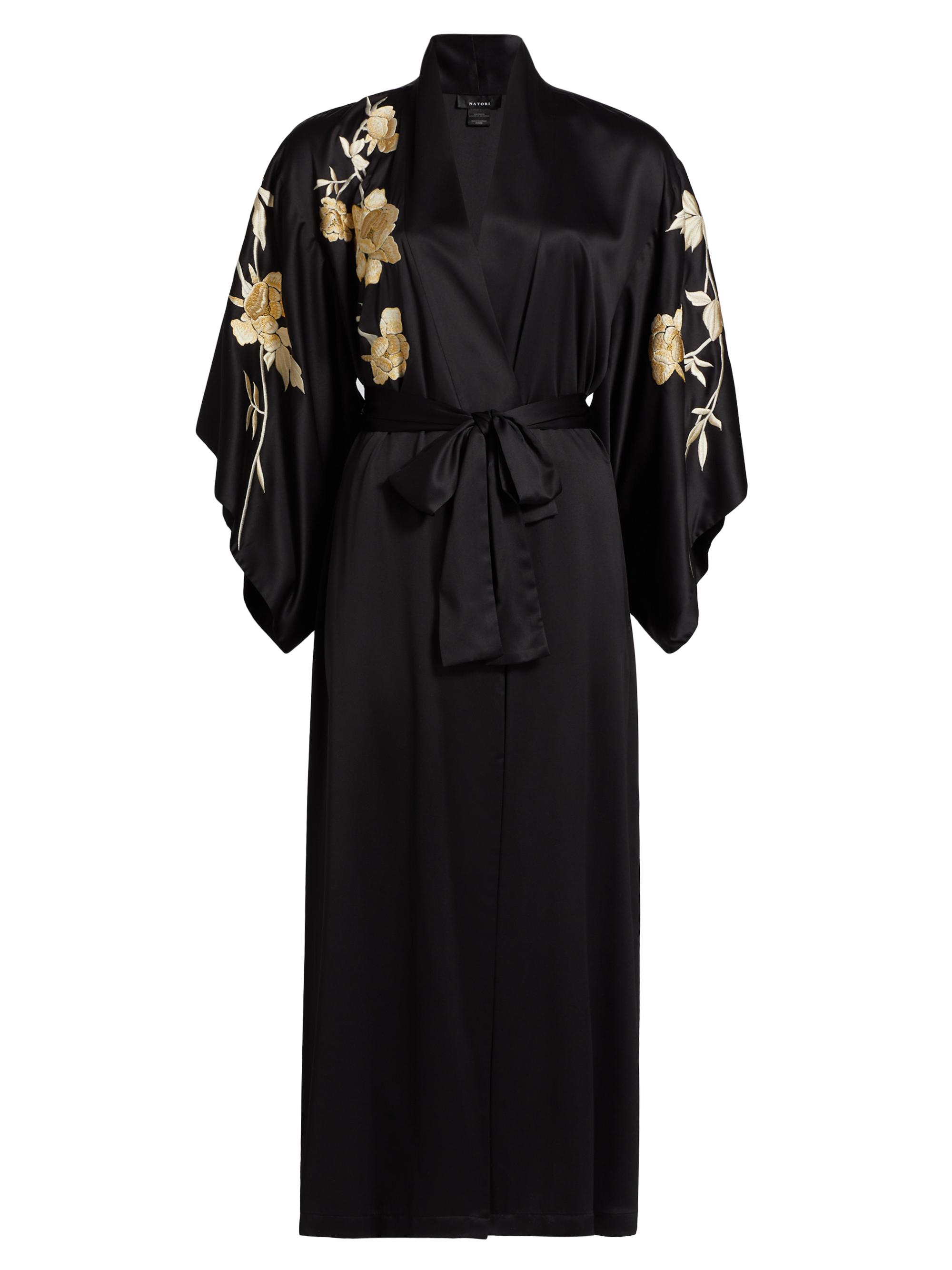 Natori Women's Peony Blossom Embroidered Robe - Black