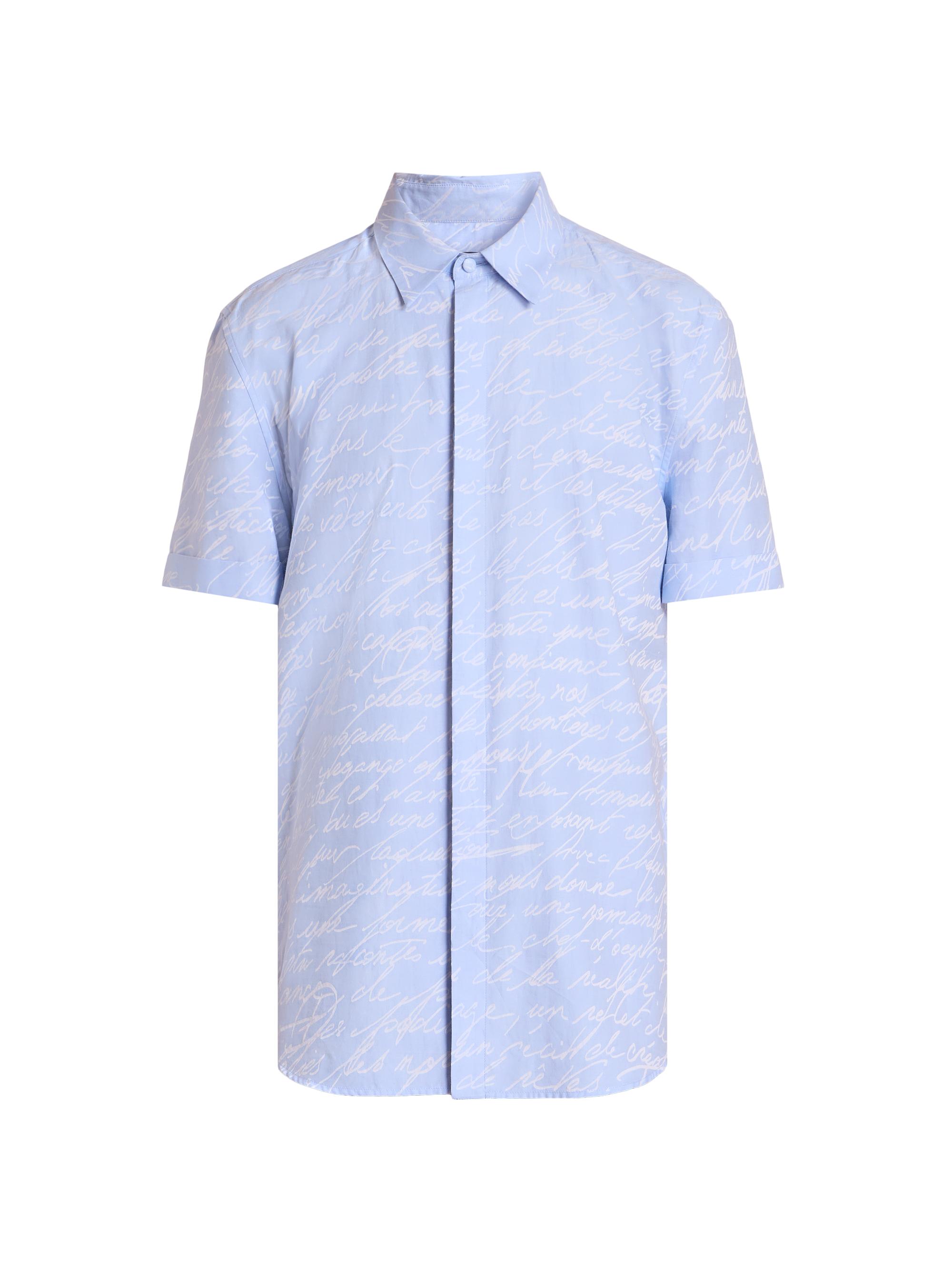 Balmain Men's Love Letter Jacquard Short-Sleeve Shirt - Bleu Clair Blanc