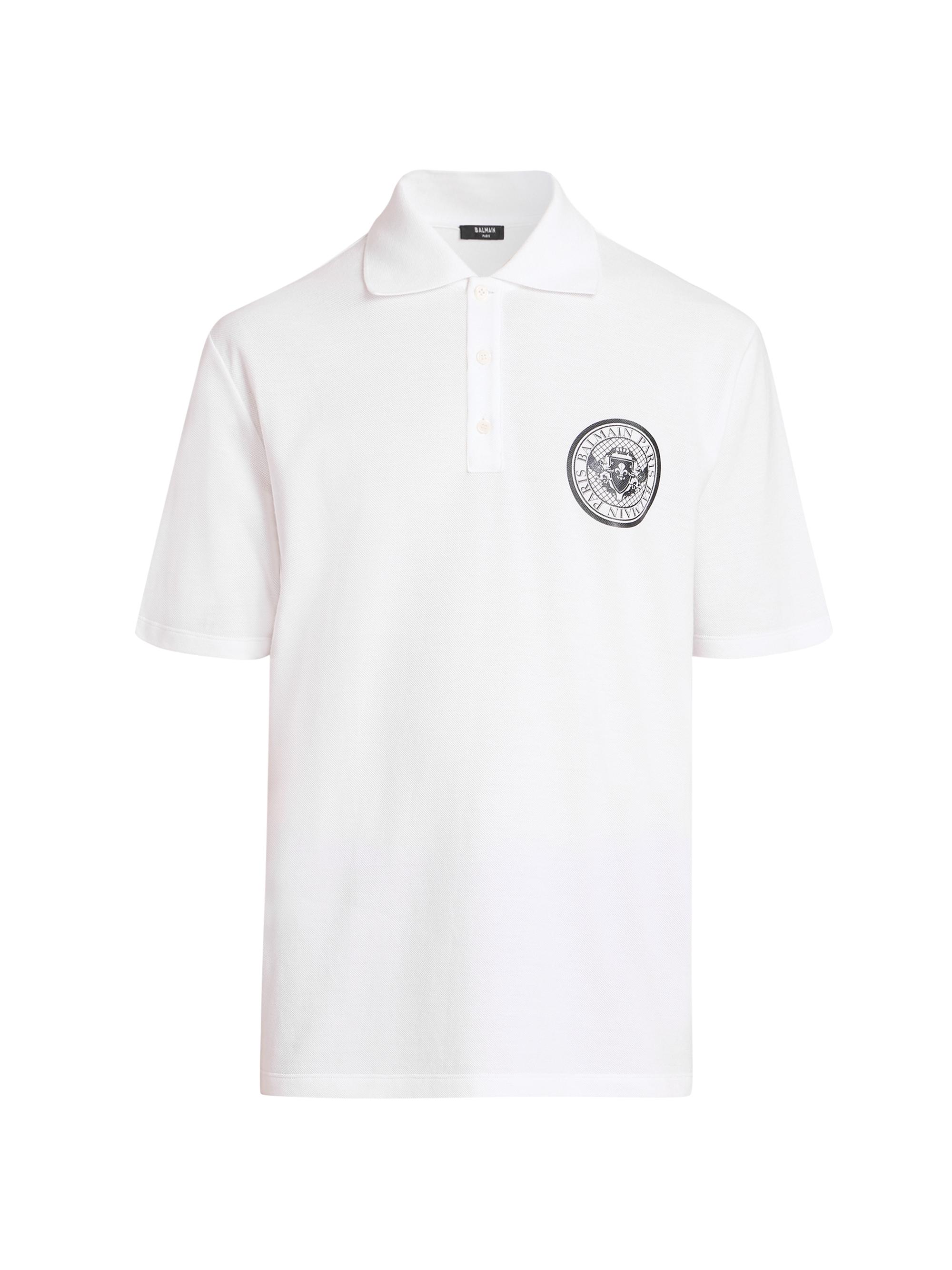 Balmain Men's Small Coin Cotton Polo Shirt - Blanc Noir