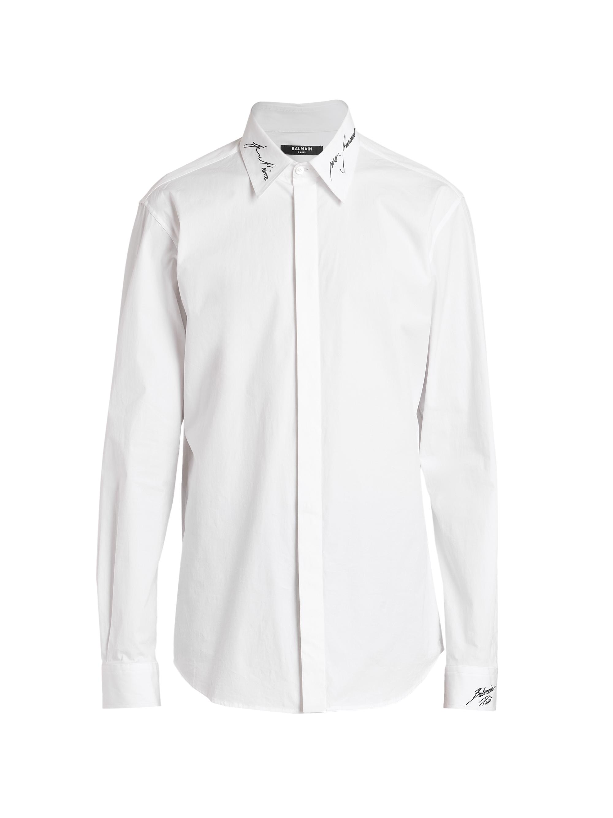 Balmain Men's Love Letter Embroidered Button-Up Shirt - Blanc