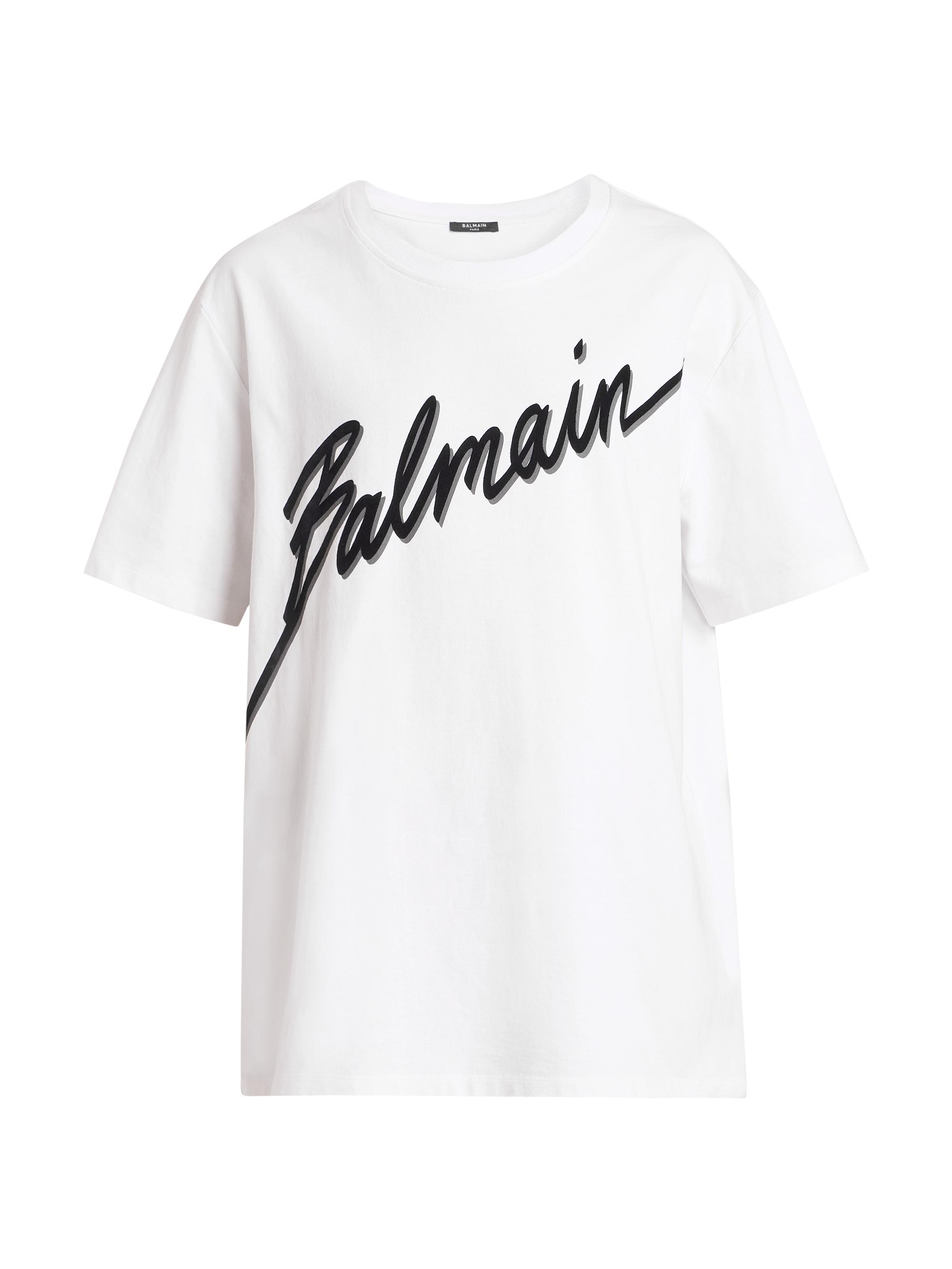 Balmain Men's Flocked Logo Cotton T-Shirt - Blanc Noir