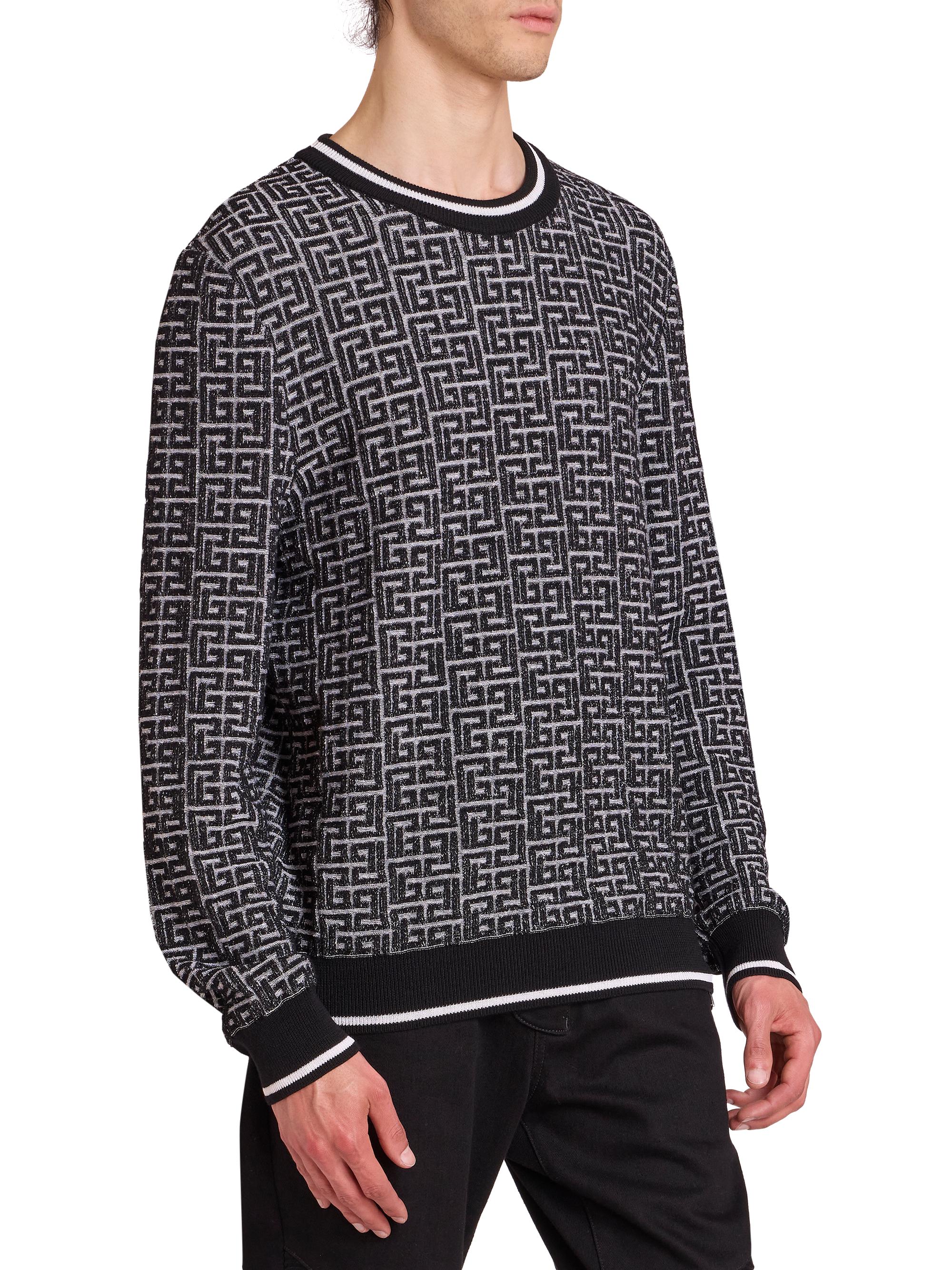 Balmain Monogram Merino-Knit Crewneck Sweater | Saks Fifth