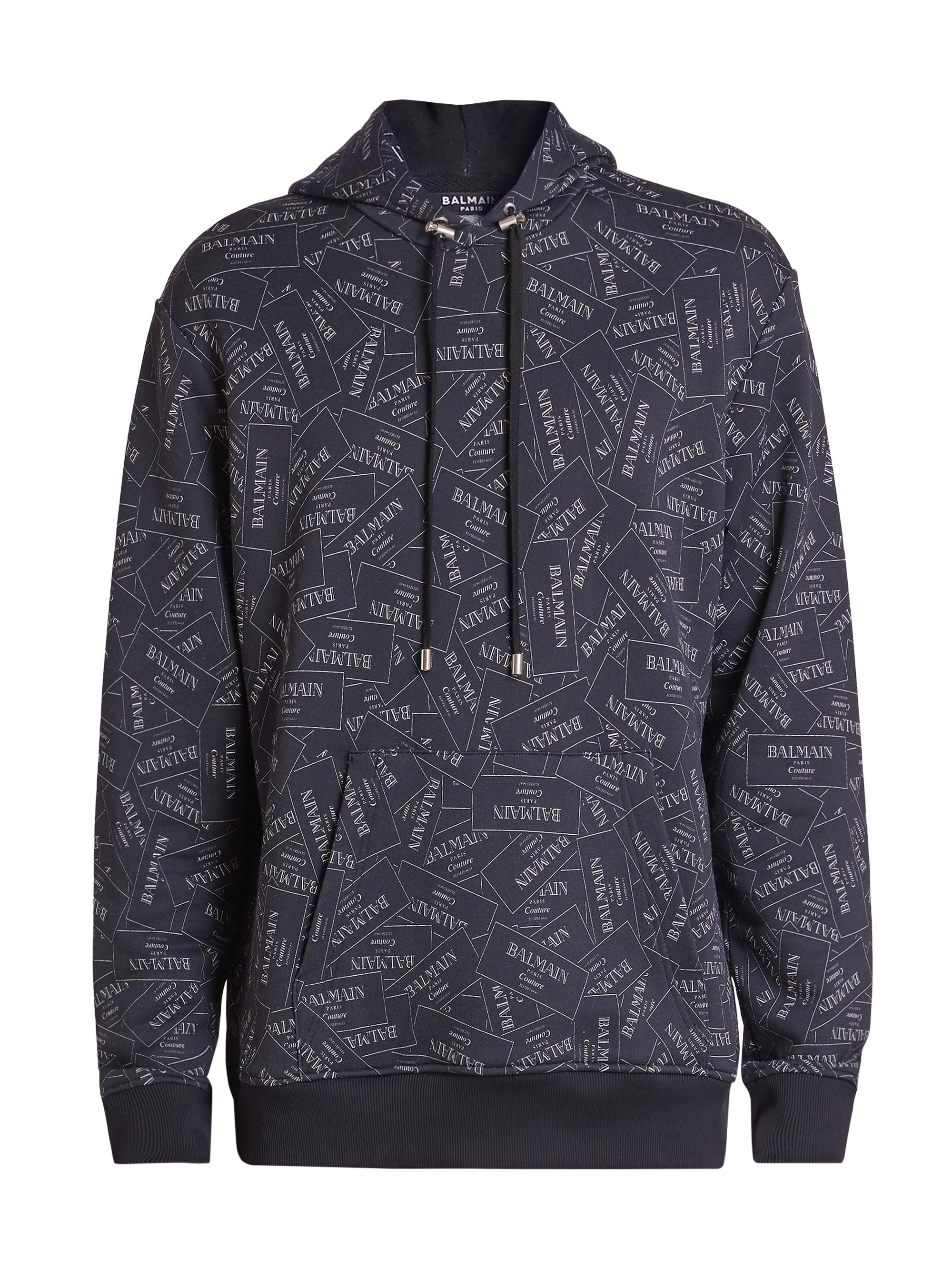 Balmain Men's Logo Cotton Hoodie - Noir Blanc