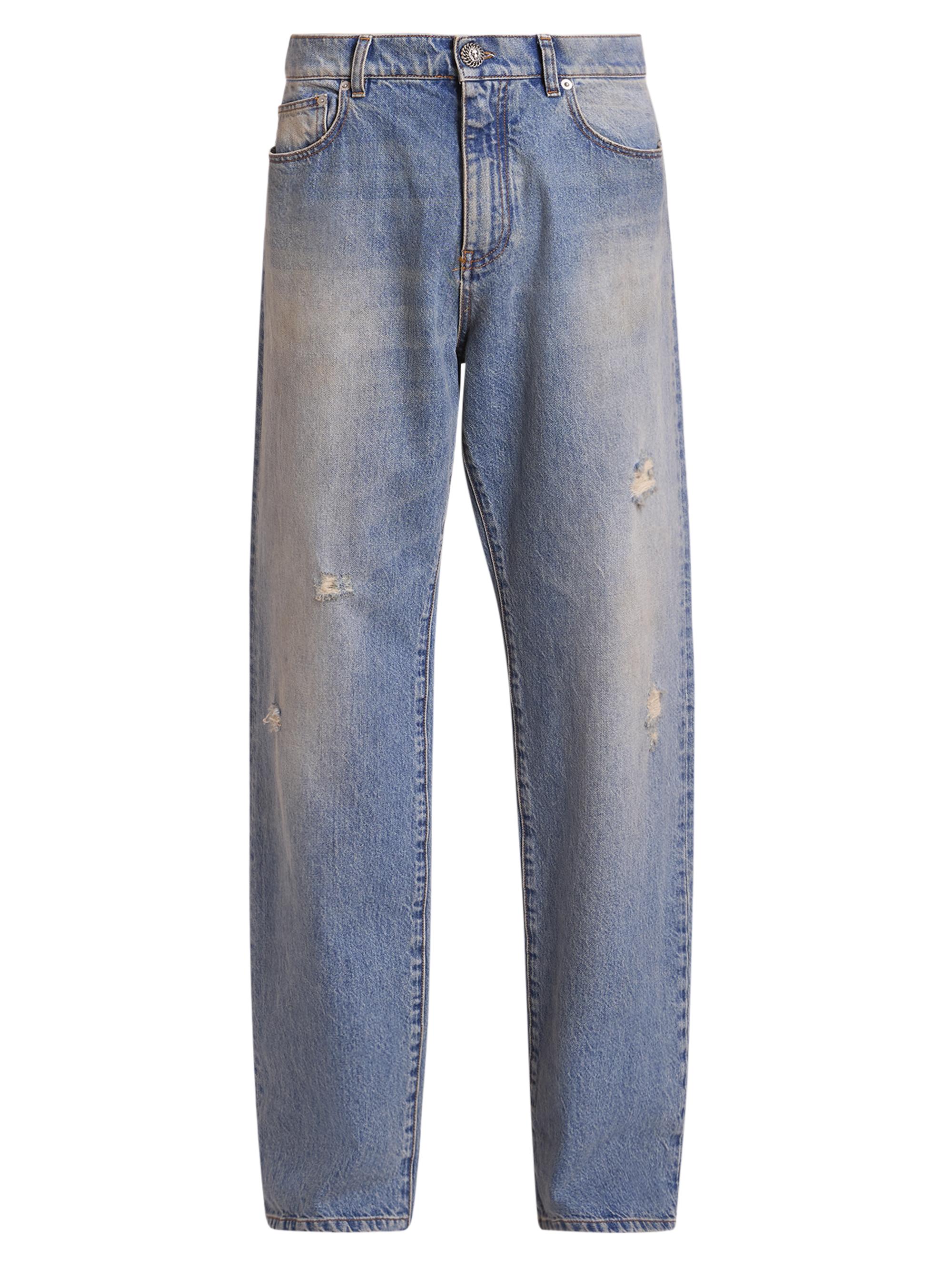 Balmain Men's Distressed Denim Mid-Rise Straight-Leg Jeans - Blue Jean