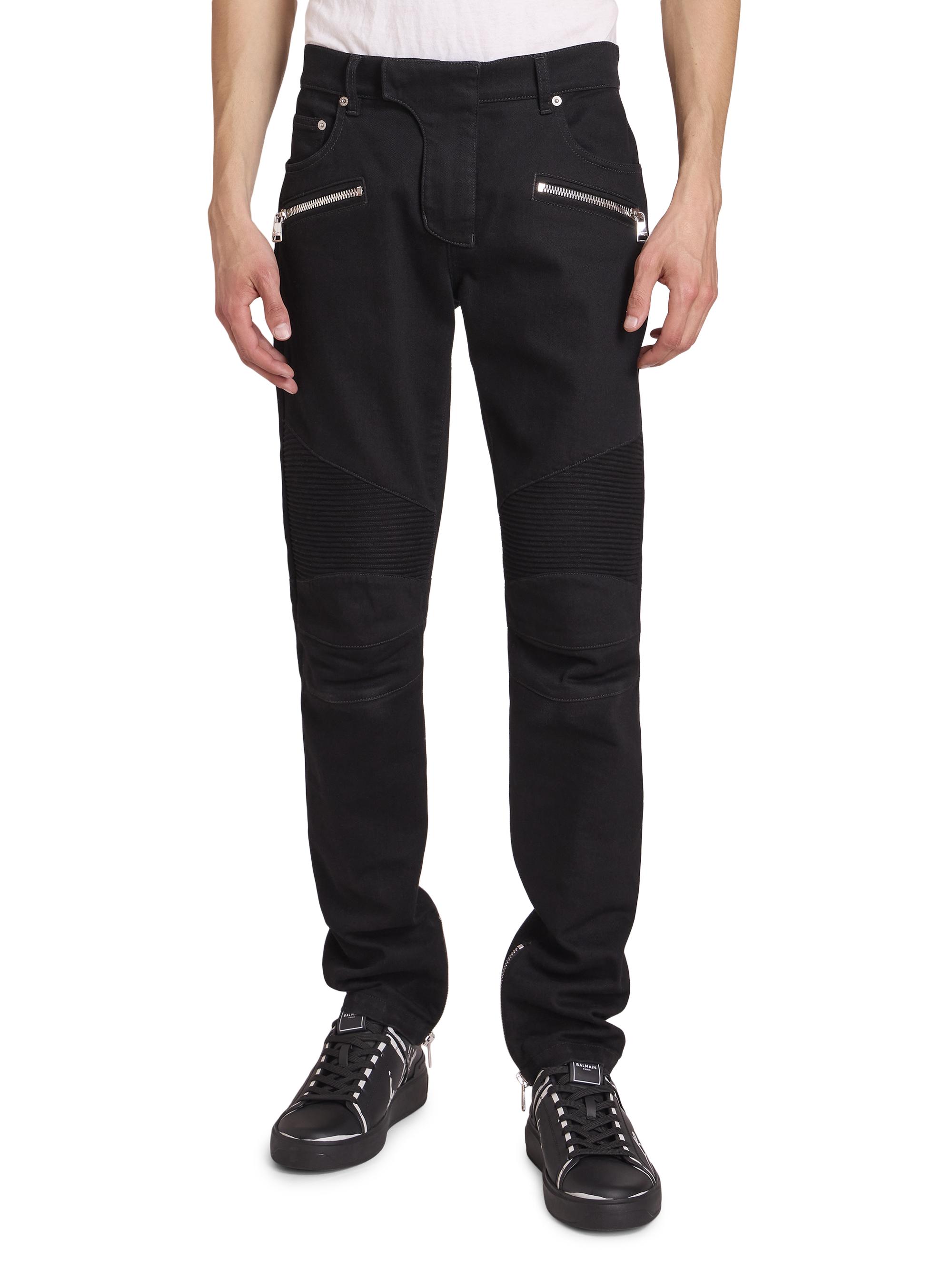 Balmain Denim Mid-Rise Straight-Leg Biker Pants | Saks Fifth Avenue