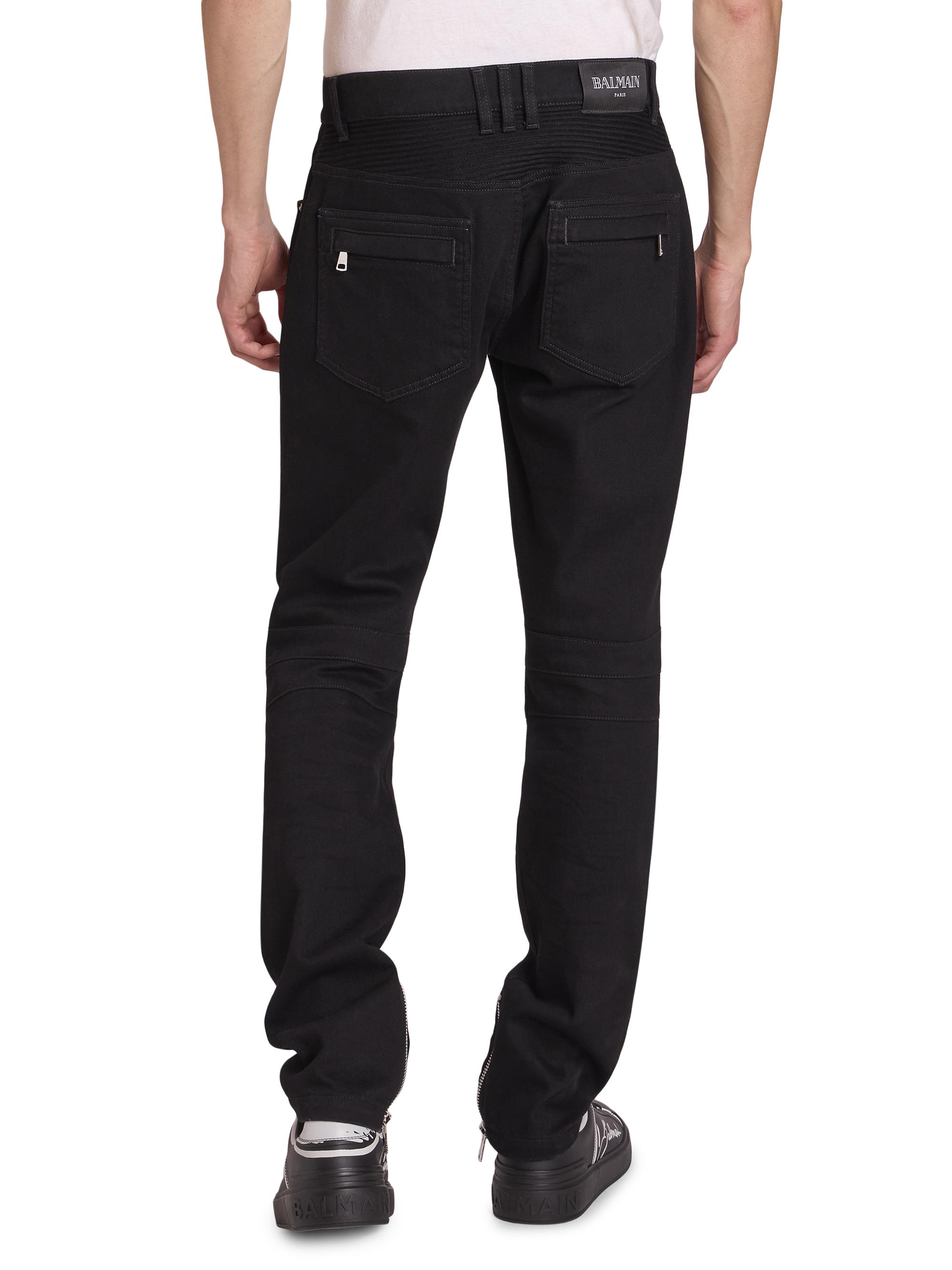Balmain Denim Mid-Rise Straight-Leg Biker Pants | Saks Fifth Avenue