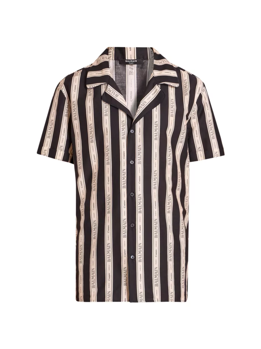 Shop Balmain Logo-Striped Cotton Short-Sleeve Shirt | Saks