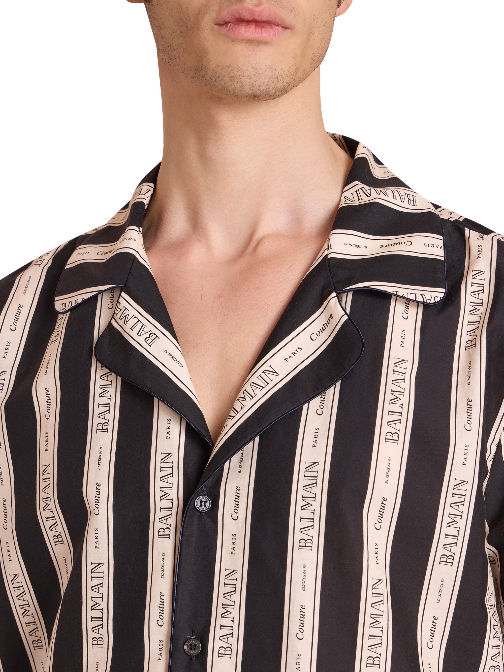 Balmain Logo-Striped Cotton Short-Sleeve Shirt Saks Fifth Avenue