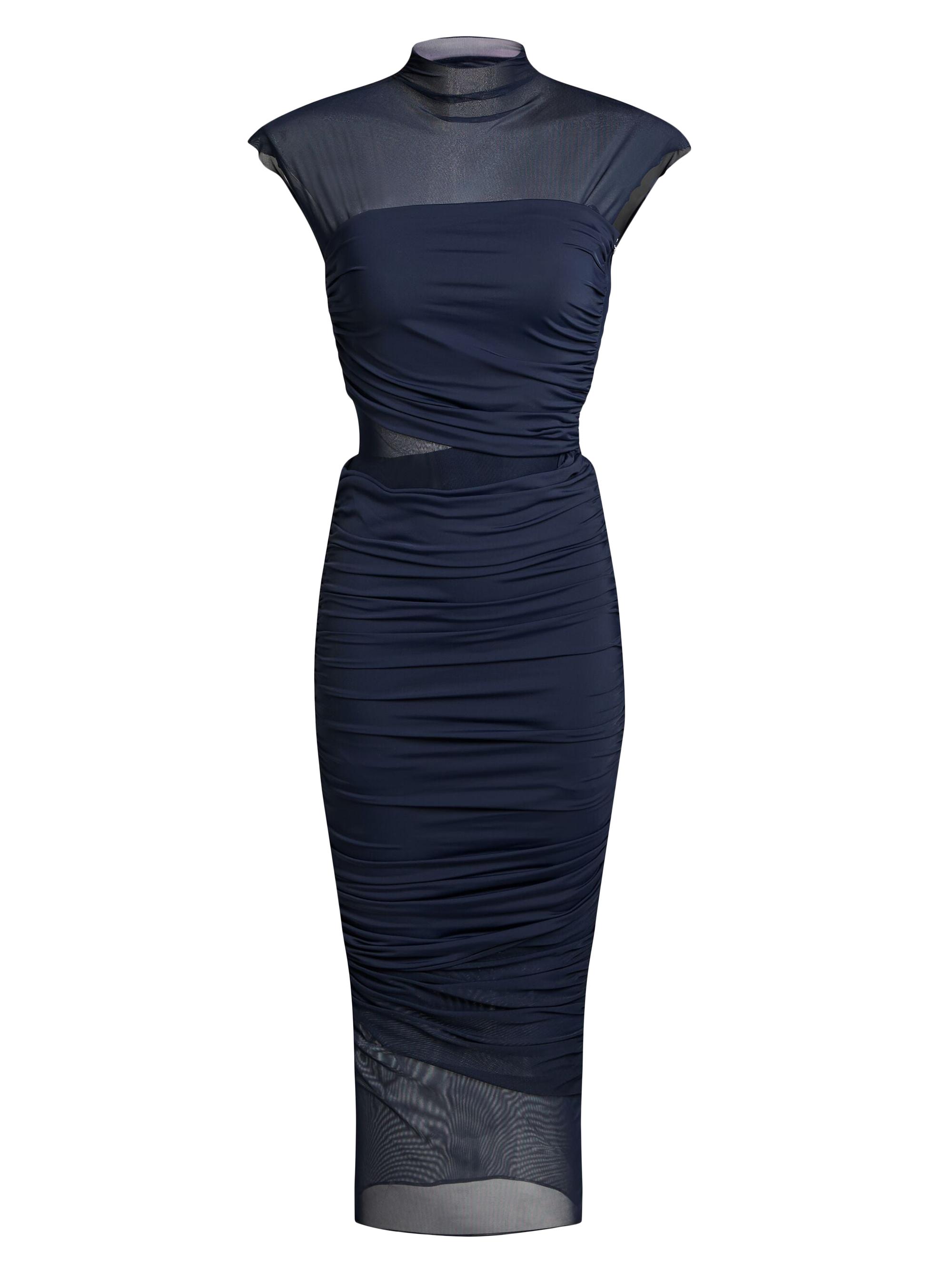 Ser.o.ya Women's Tabitha Mesh Ruched Midi Dress - Navy Blue