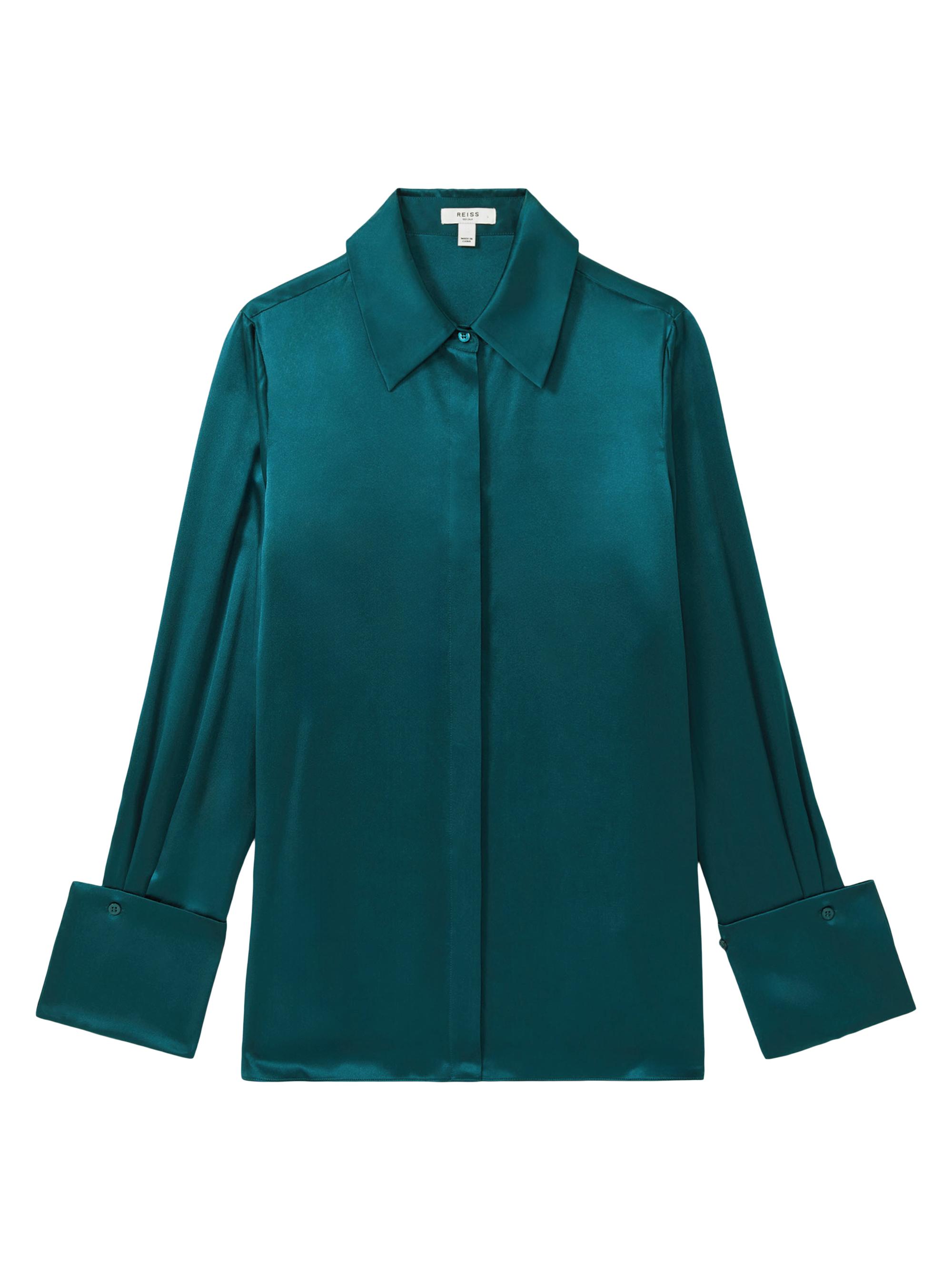 Reiss Women's Hailey Silk Button-Front Shirt - Teal