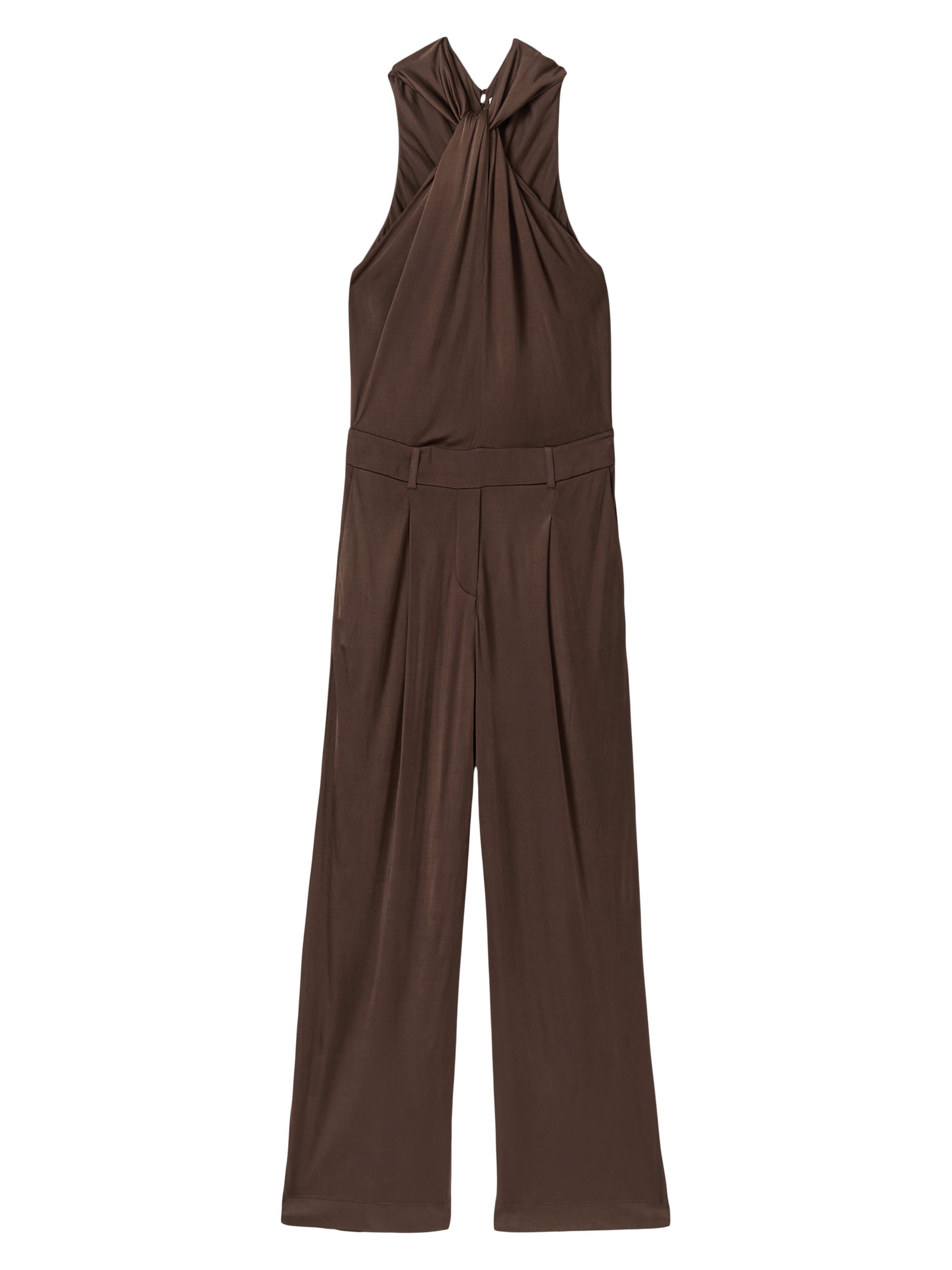 Reiss Women's Claudia Jersey Halterneck Jumpsuit - Chocolate