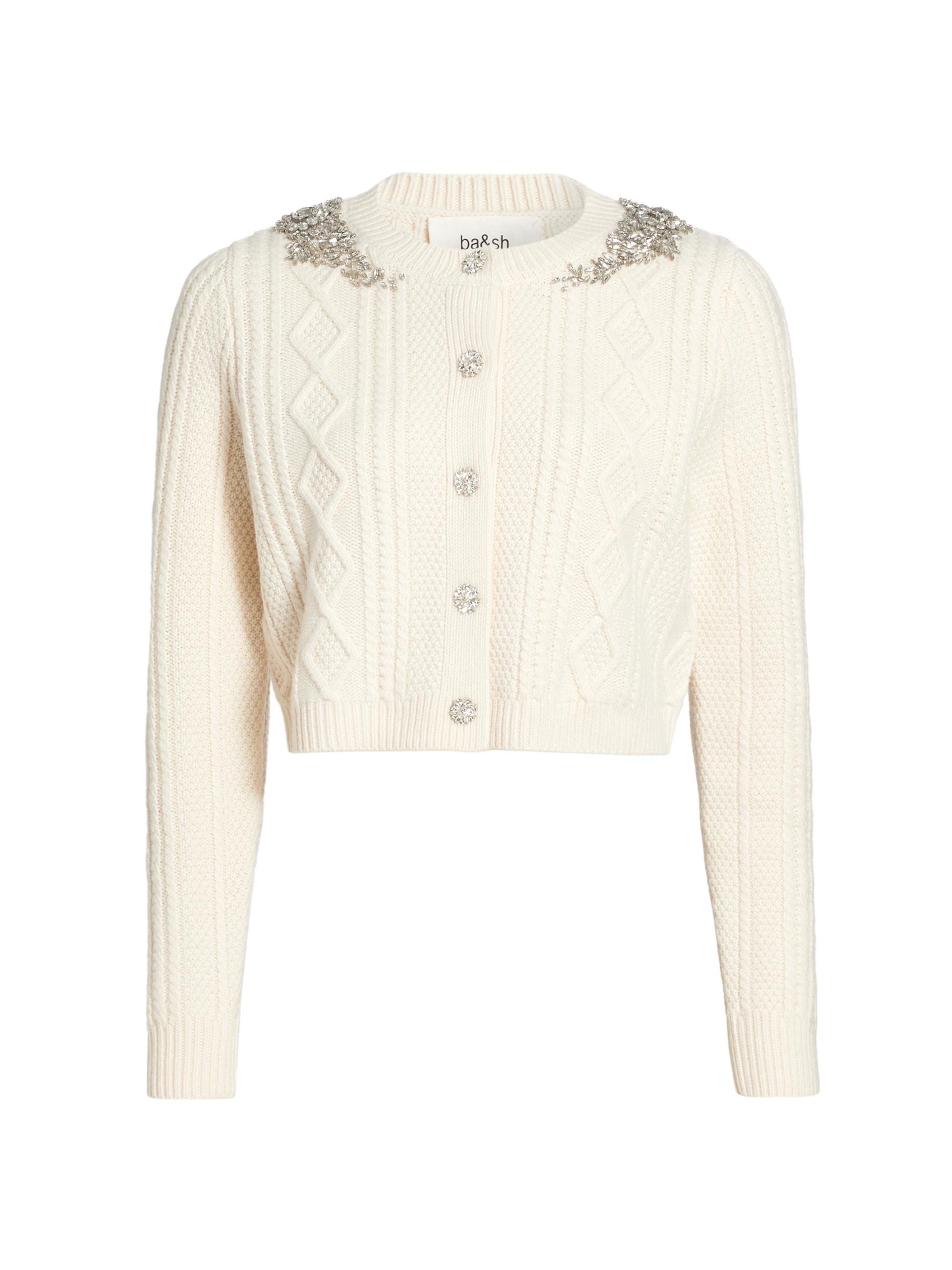 ba & sh Women's Olio Embellished Cable-Knit Cardigan - Ecru